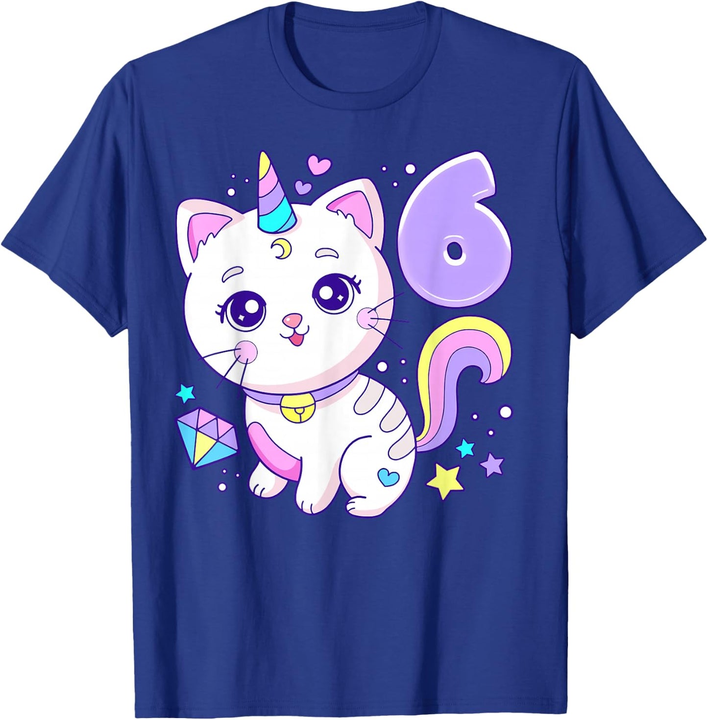 Geburtstag Mädchen 6 Jahre, Katze, Einhorn, 6. Geburtstag T-Shirt - T-Shirt | Royal