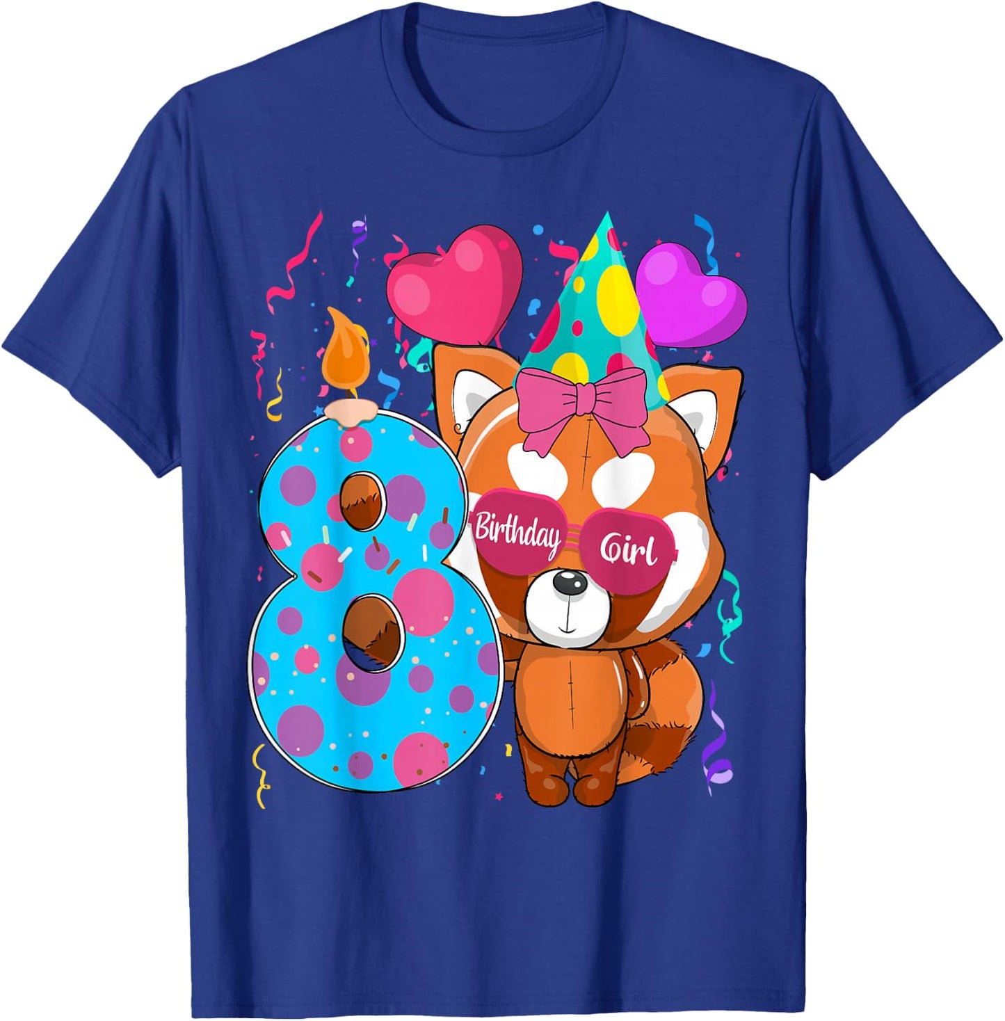 Red Panda 8th Birthday I'm 8 Years Old Girls Birthday Party T-Shirt - T-Shirt | Royal