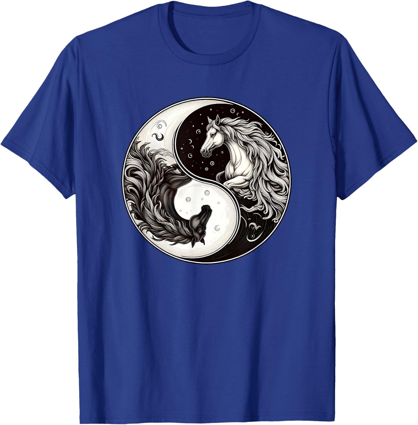 Yin Yang Asian Culture Horses Moon T-Shirt - T-Shirt | Royal