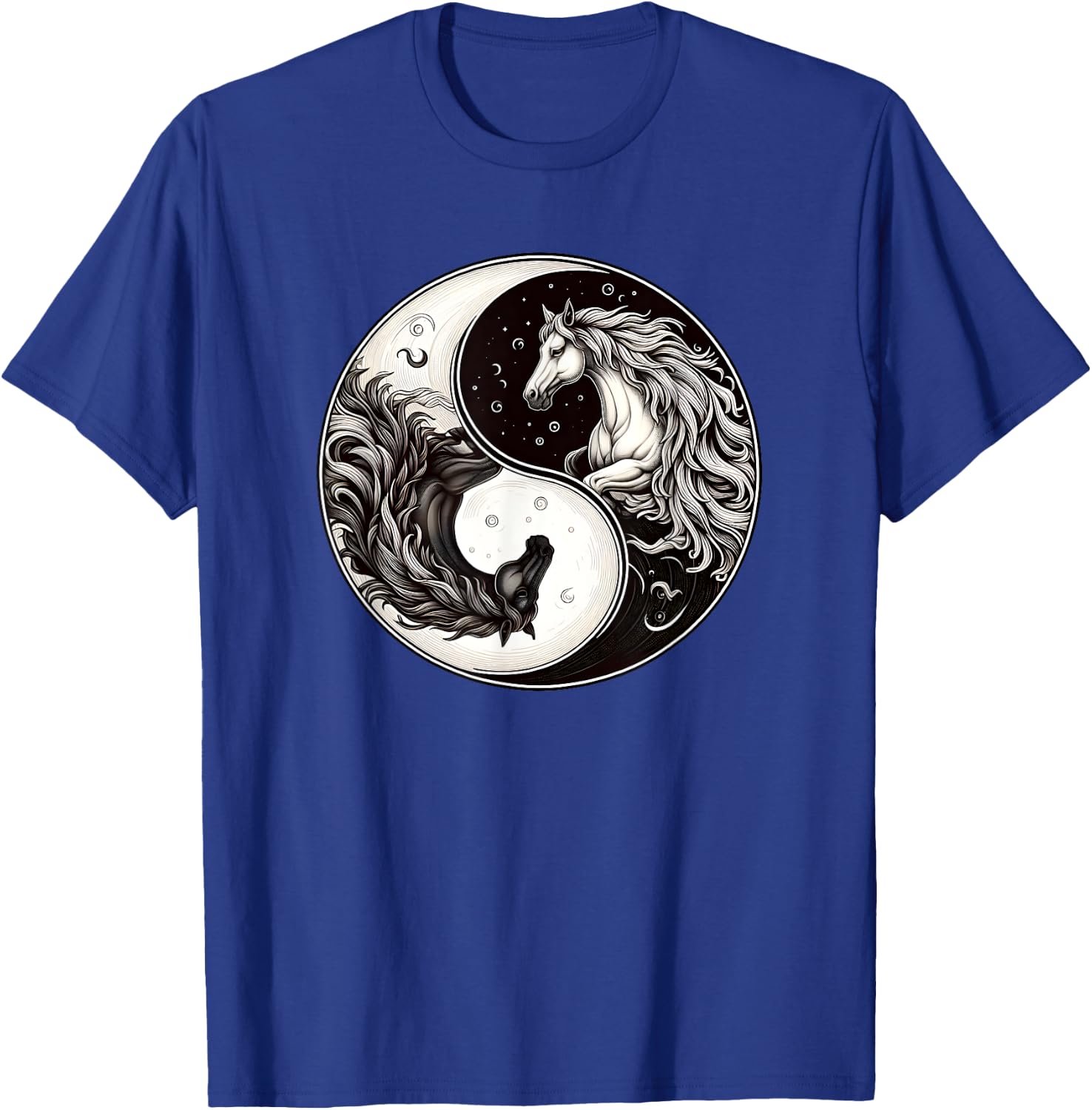 Yin Yang Asian Culture Horses Moon T-Shirt - T-Shirt | Royal