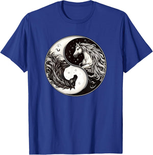 Yin Yang Asian Culture Horses Moon T-Shirt - T-Shirt | Royal