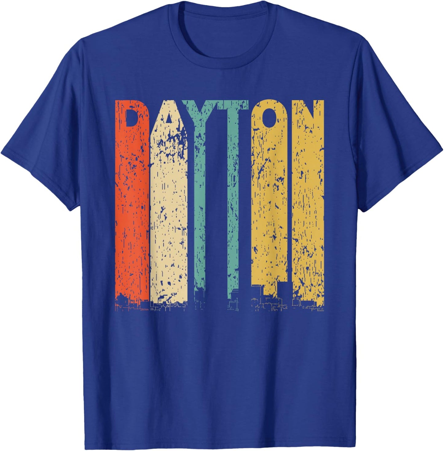 Vintage 1970's Style Dayton Ohio Skyline Distressed T-Shirt - T-Shirt | Royal