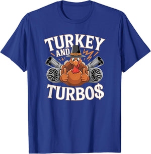 Turkey Turbo Power Apparel Funny Thanksgiving Car Lovers T-Shirt - T-Shirt | Royal