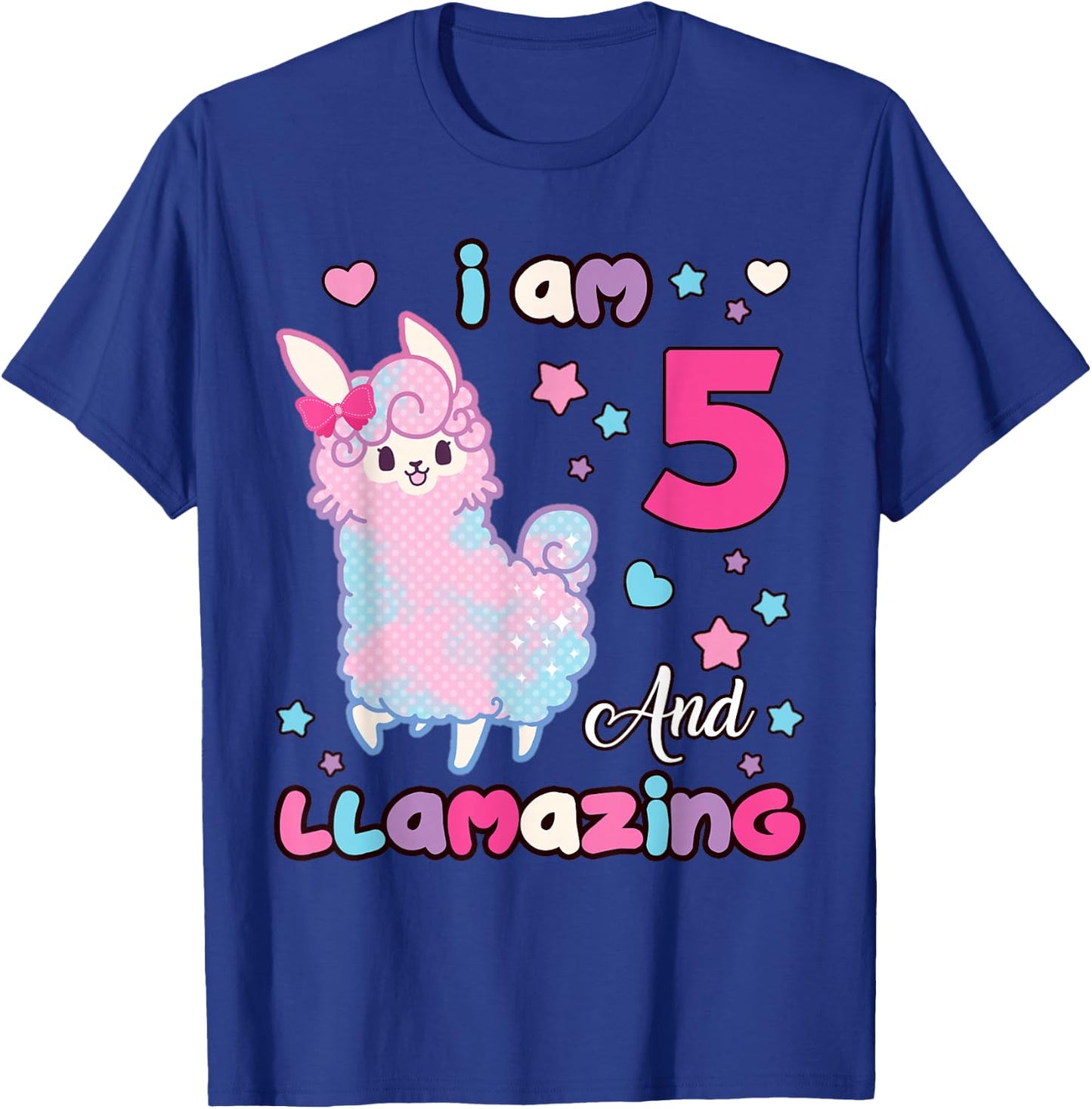Llama I Am Five and Llamazing 5 Years Old 5th Birthday Girl T-Shirt - T-Shirt | Royal