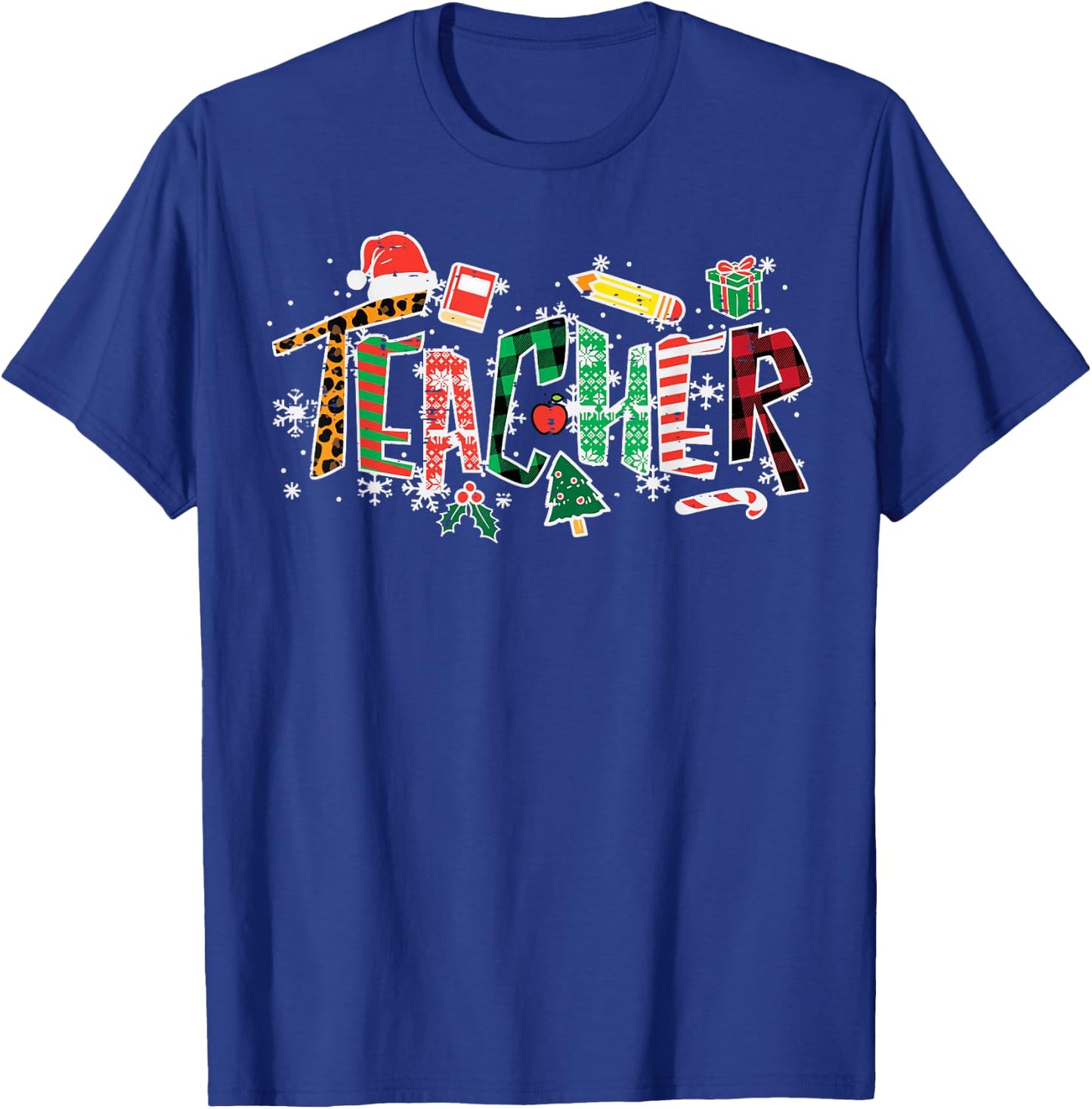 Leopard Buffalo Plaid Teacher Christmas School Xmas Women T-Shirt - T-Shirt | Royal