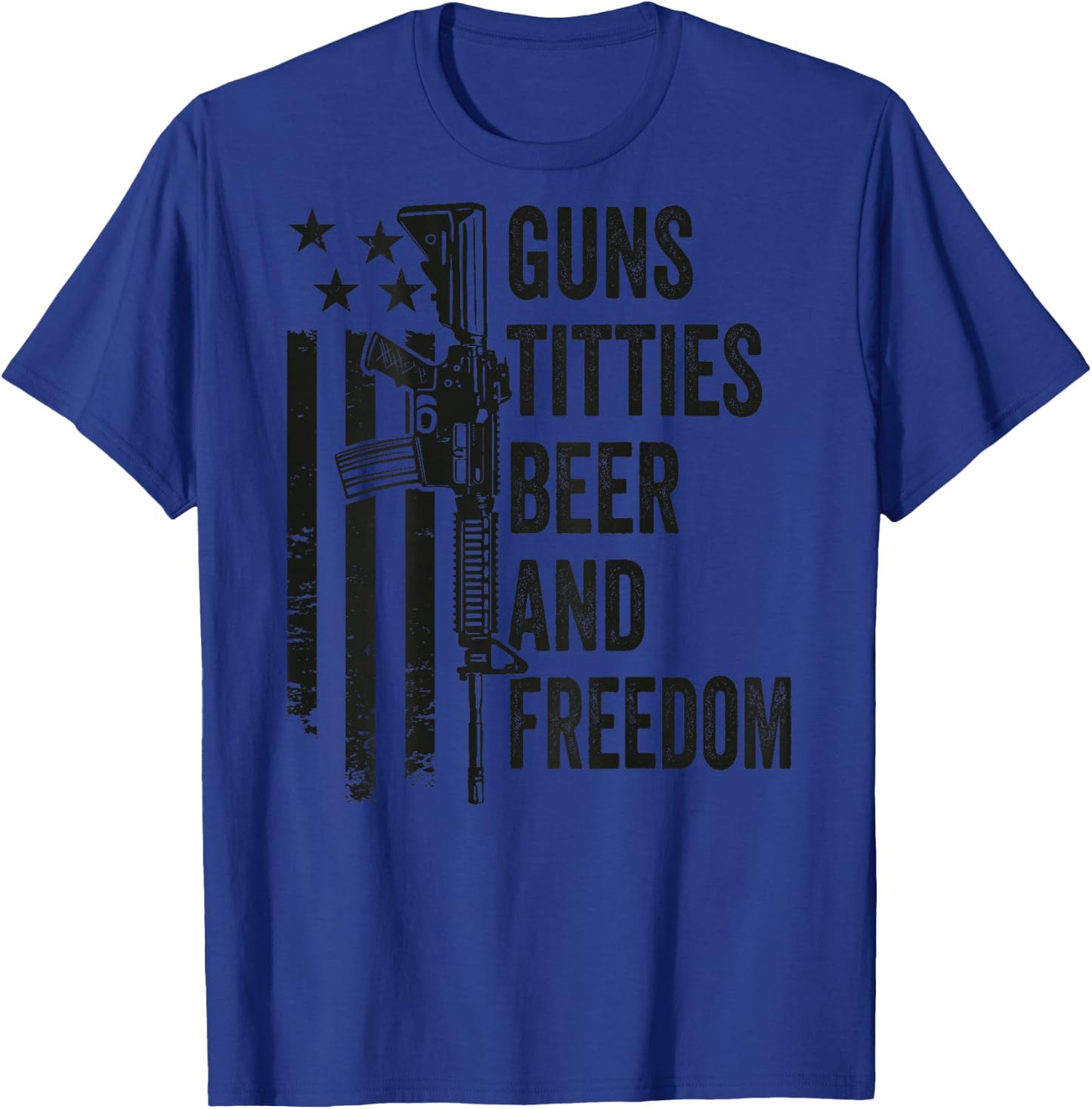 Guns Titties Beer & Freedom - Camo Guns Drinking (ON Back) T-Shirt - T-Shirt | Royal