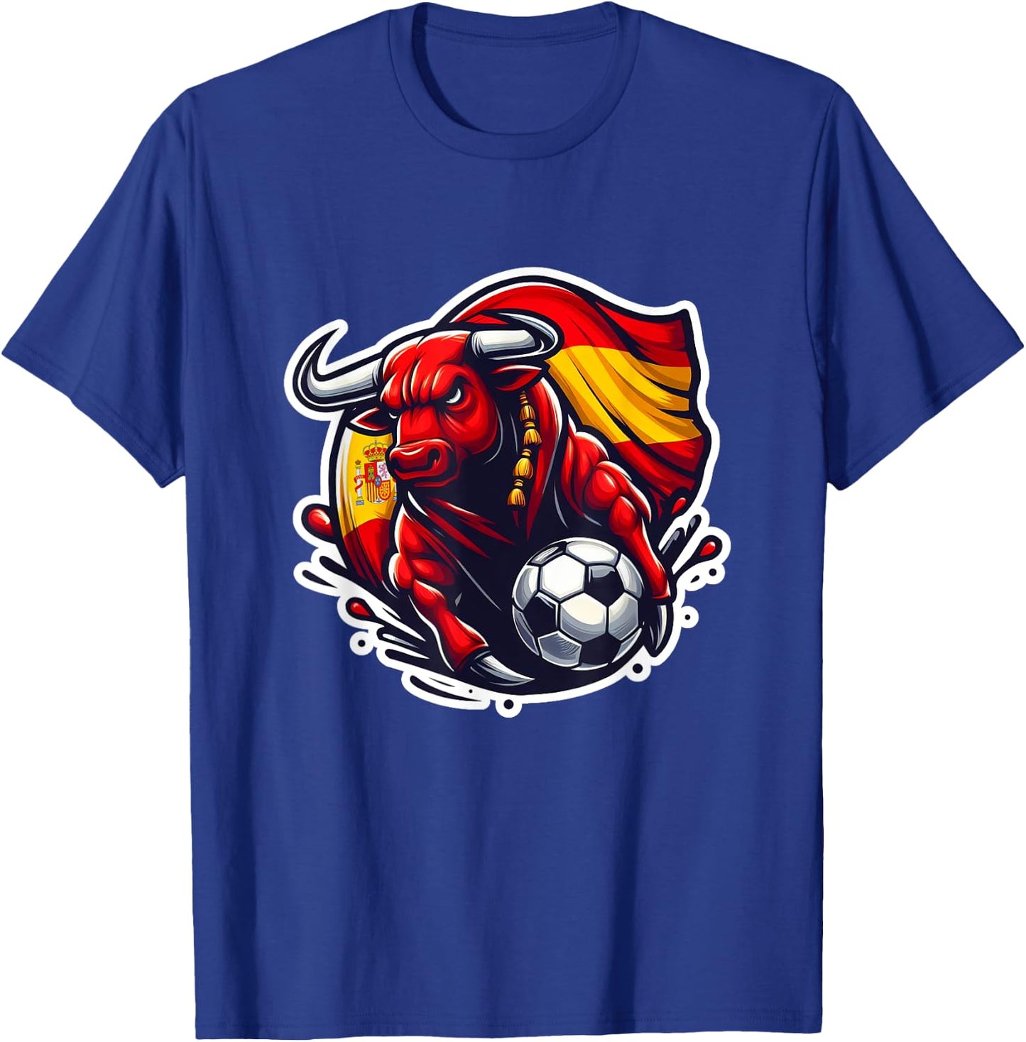 Spanish Flag Fan Spain Art Cartoon Bull , Black, S T-Shirt - T-Shirt | Royal