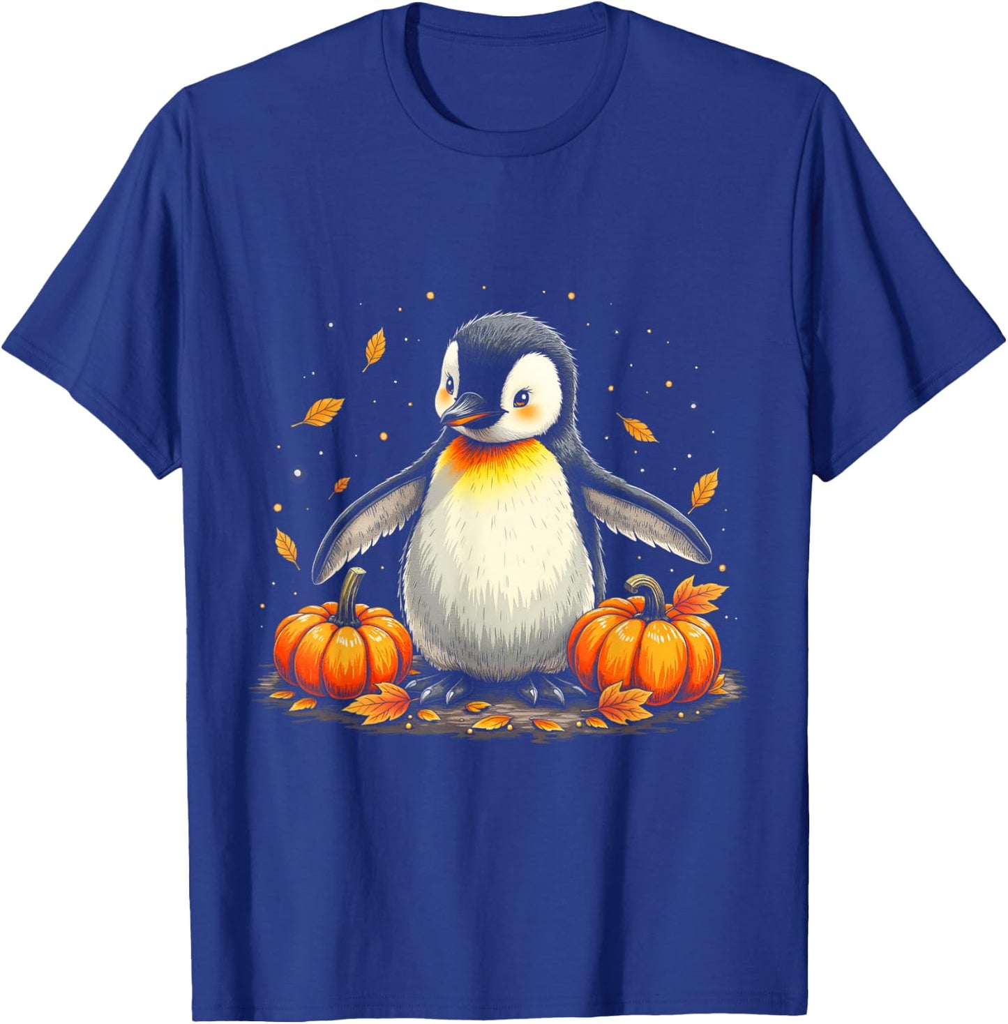 Cute Penguin Fall Vibes Autumn Pumpkins Thanksgiving T-Shirt - T-Shirt | Royal