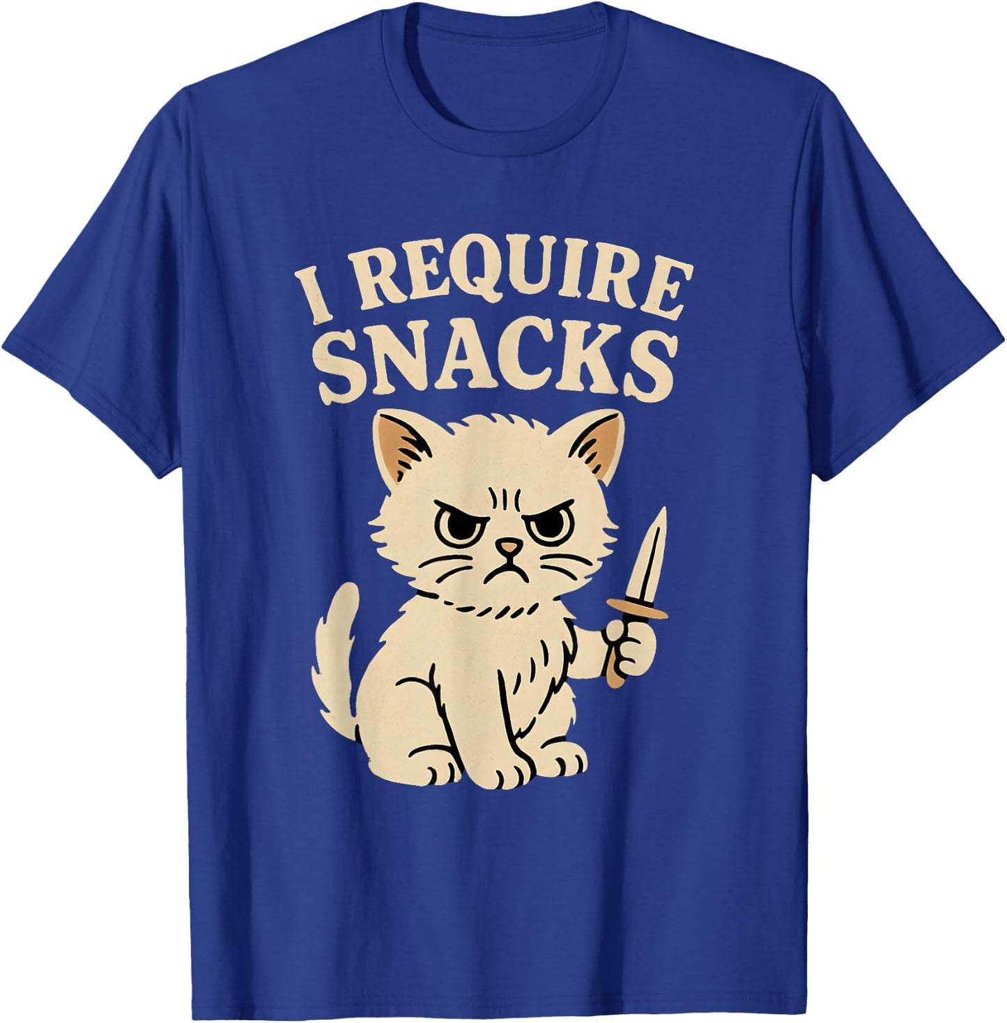 I Require Snacks Funny Teen Girls Boys Cat Meme Novelty T-Shirt - T-Shirt | Royal
