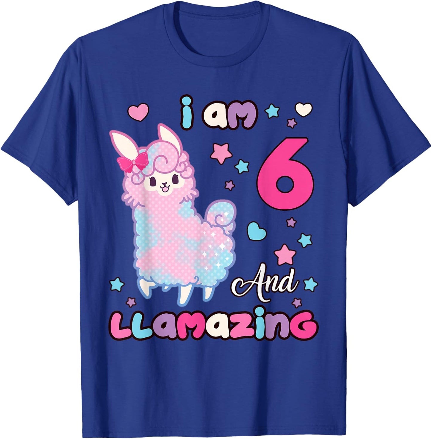 I Am Six 6 Years Old 6th Birthday Girl Llamazing Llama T-Shirt - T-Shirt | Royal