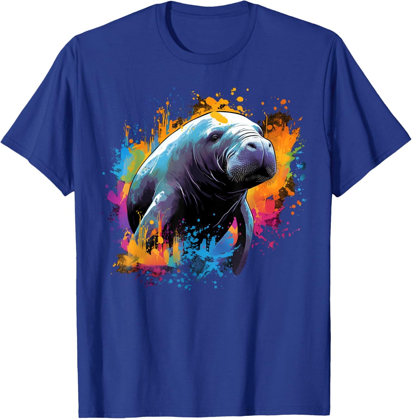 Cool Manatee on colorful painted Manatee T-Shirt - T-Shirt | Royal