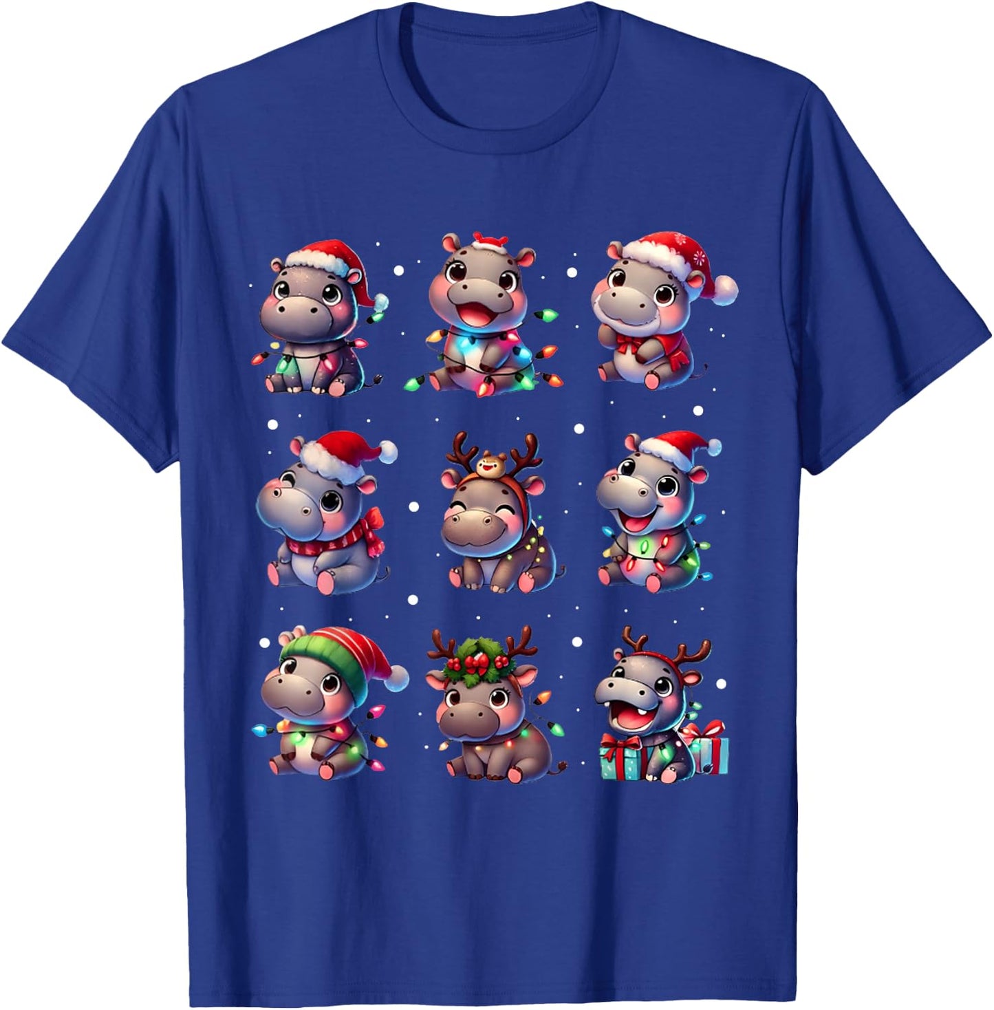 Cute Hippo in Christmas Lights Funny Xmas Gifts Kid Women PJ T-Shirt - T-Shirt | Royal