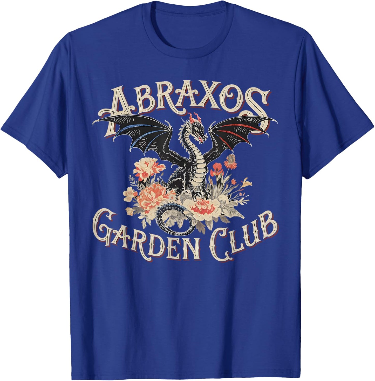 Abraxos Garden Club Dragon Vintage Fantasy Floral Pattern T-Shirt - T-Shirt | Royal