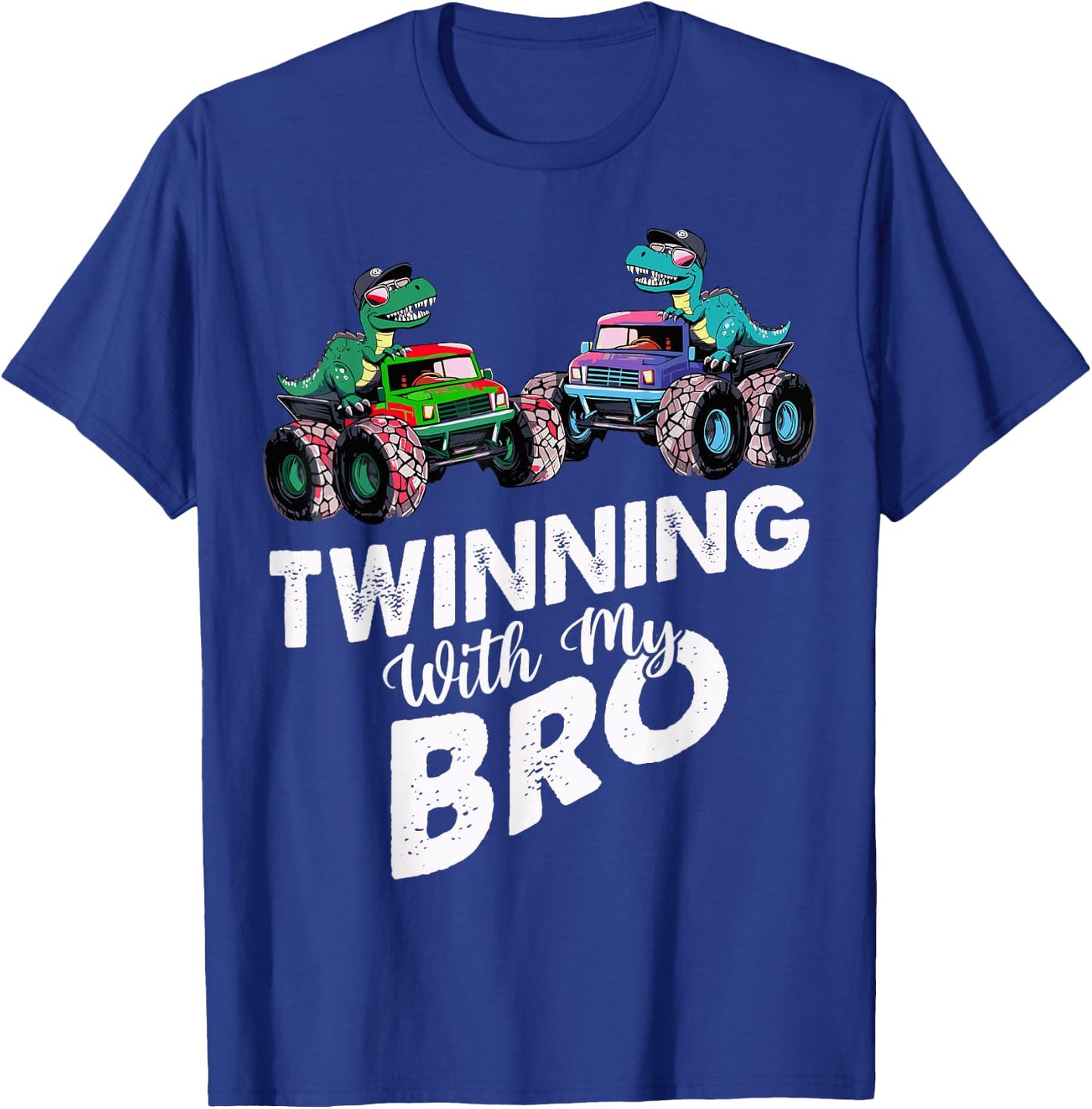 Twinning With My Bro Monster Trucks T Rex Twin Day T-Shirt - T-Shirt | Royal