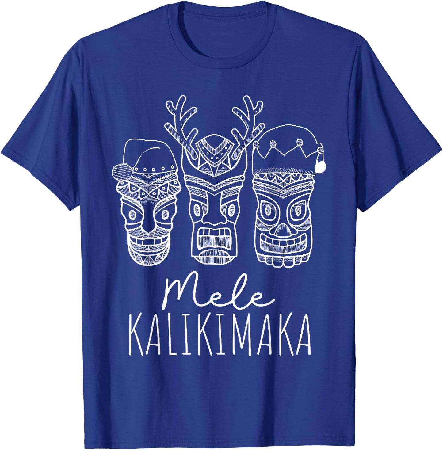 Mele Kalikimaka Christmas Hawaiian Santa Tiki Mask Tropical T-Shirt - T-Shirt | Royal