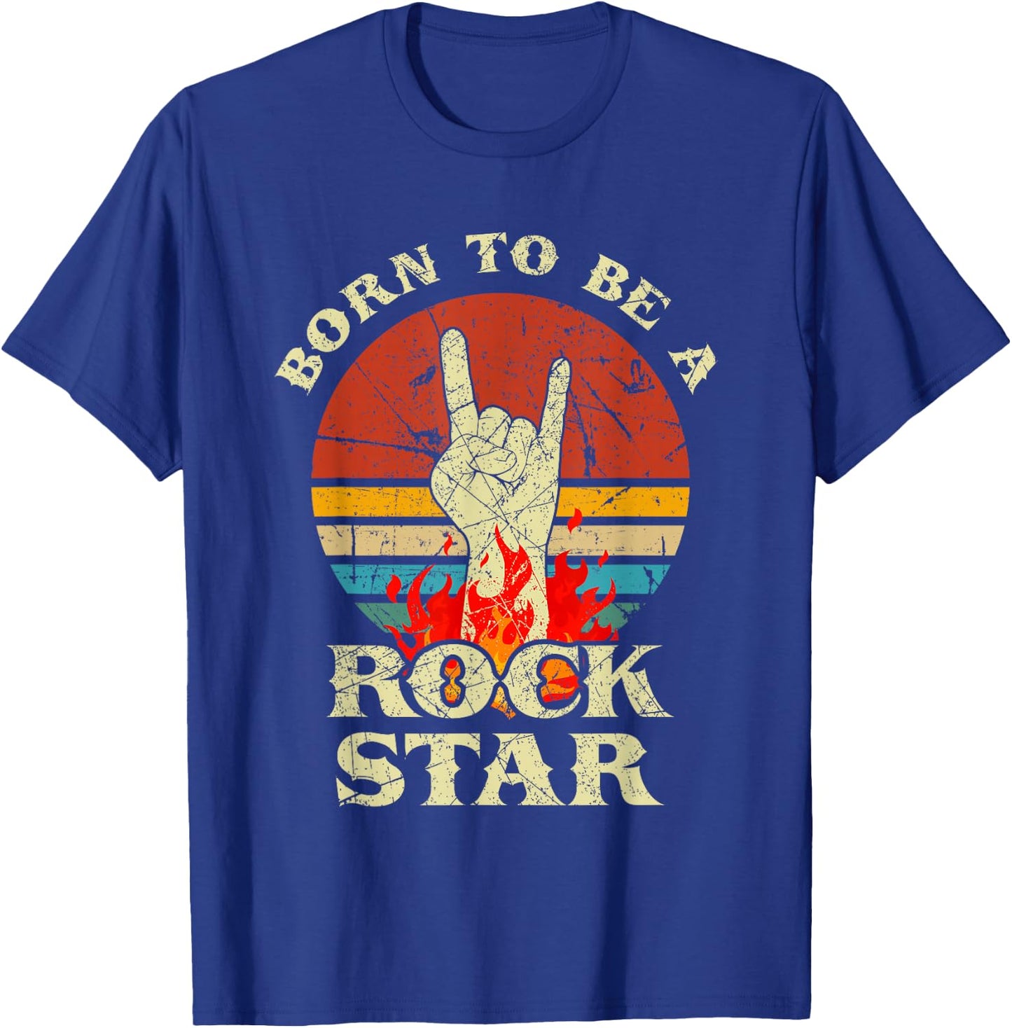 Born to Be Rock Star Hand Horns Vintage Retro T-Shirt - T-Shirt | Royal