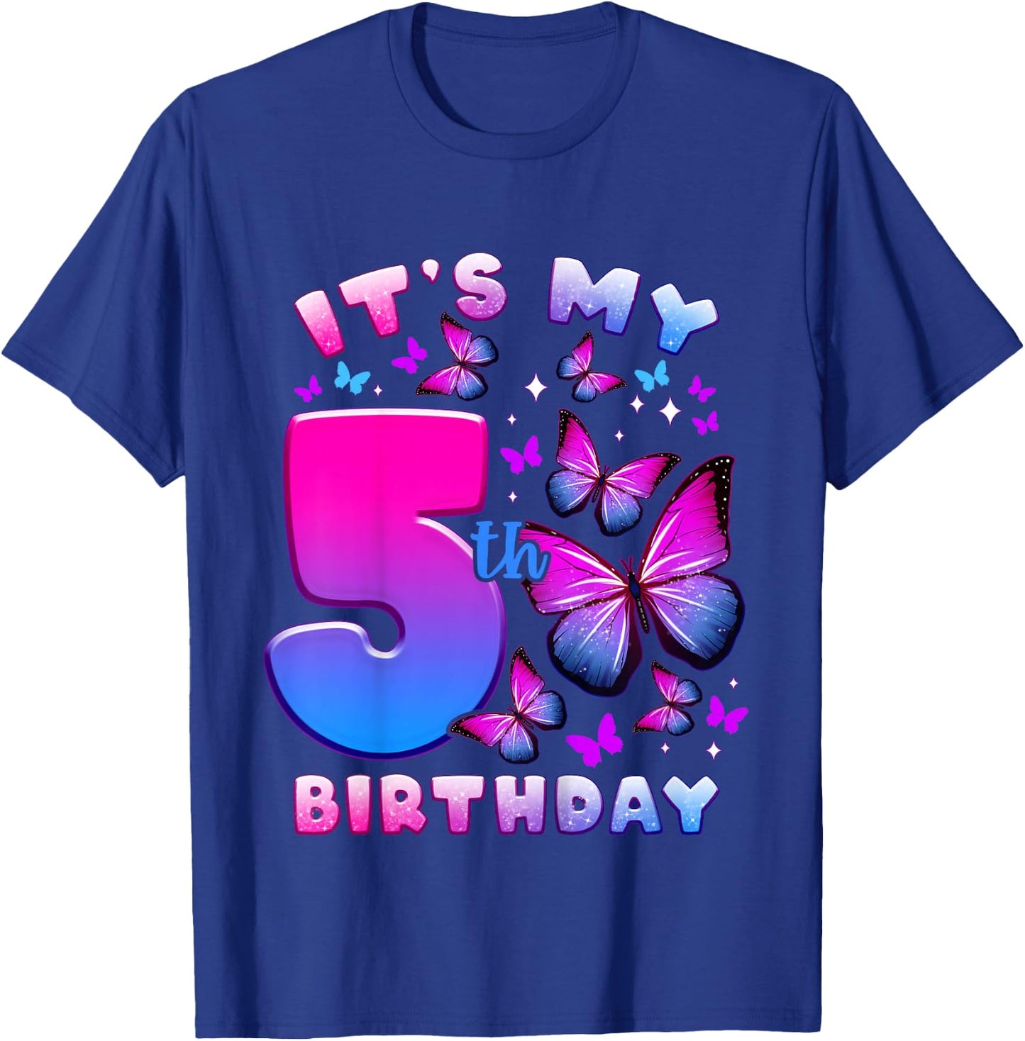Birthday Girl 5 Years Old Butterfly Number 5 T-Shirt - T-Shirt | Royal