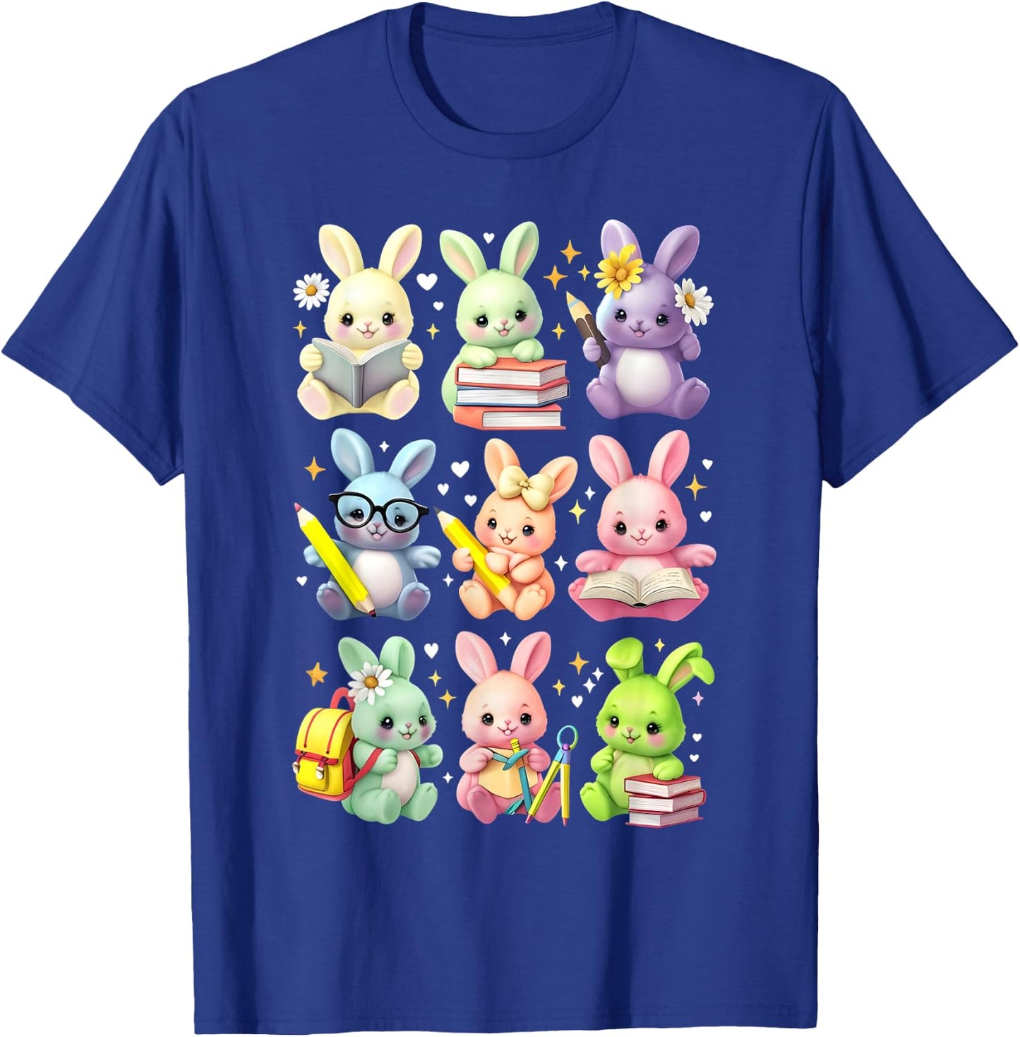 Cute Teacher Bunny Rabbit Reading Easter Bunnies Book Lovers T-Shirt - T-Shirt | Royal