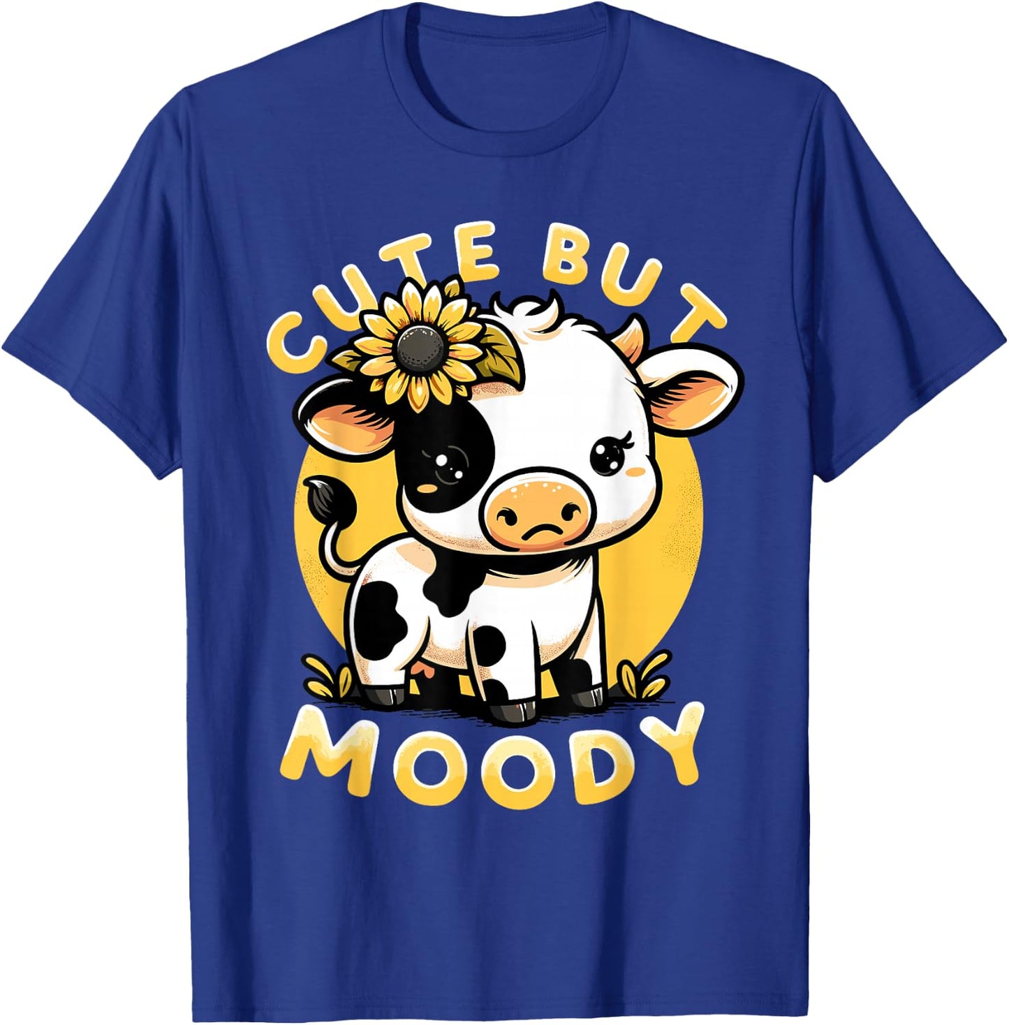 Cute But Moody, Cute Cow, Kids, Farm & Baby Cow Sunflower T-Shirt - T-Shirt | Royal