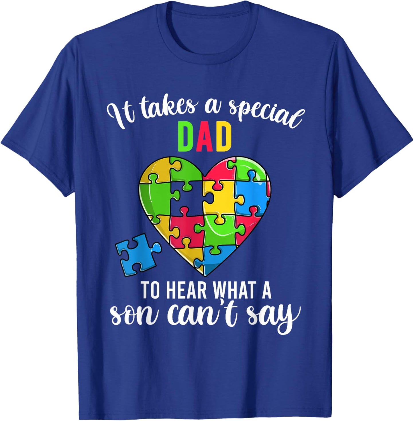 Fun Heart Puzzle Shirts, Dad Autism Awareness Family Support T-Shirt - T-Shirt | Royal