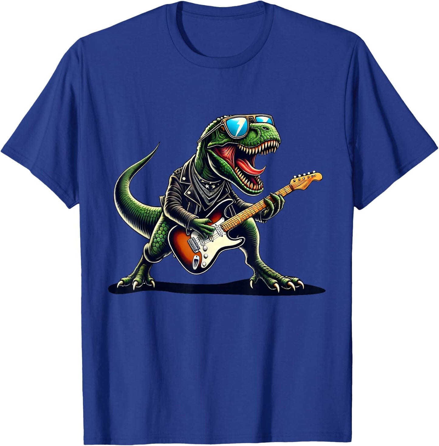 Punk Dinosaur, Rock'n Roll Goth Dino, Funny Guitar Band Kids T-Shirt - T-Shirt | Royal