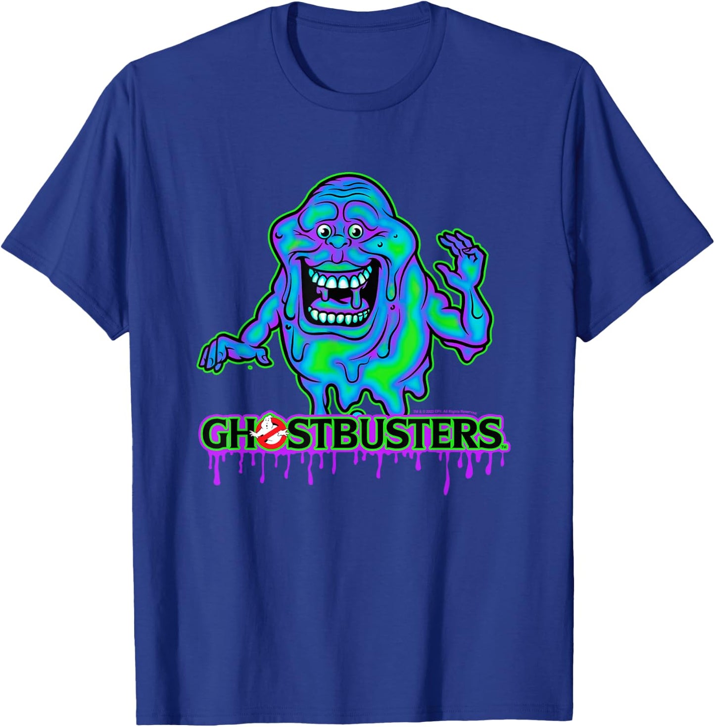 Ghostbusters Ghost Slimer Colourful Neon Big Chest Logo T-Shirt - T-Shirt | Royal