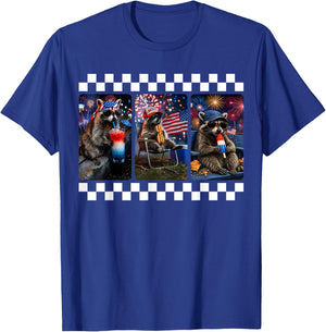 Funny Raccoon 4th of July Fireworks Patriotic USA Men Women T-Shirt - T-Shirt | Royal