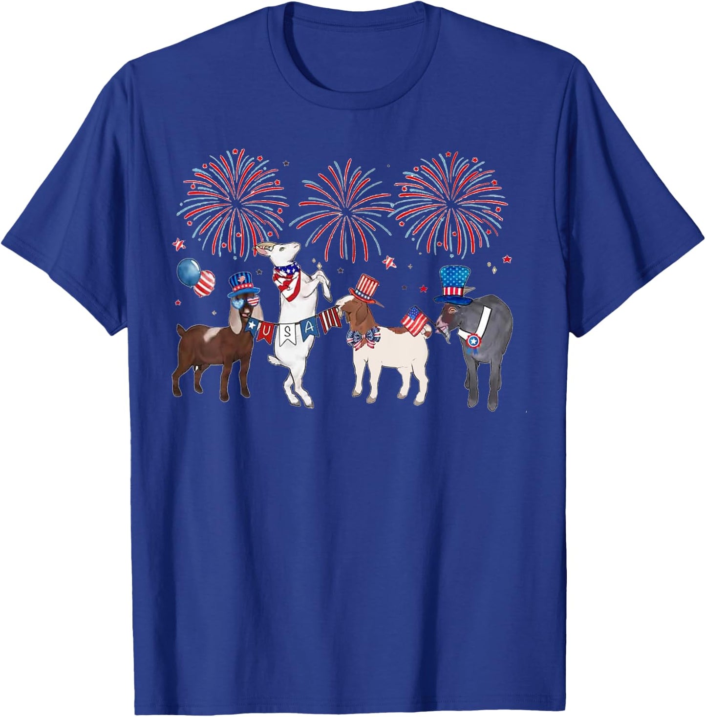 4th of July Patriotic Goat USA American Flag Goat Lovers T-Shirt - T-Shirt | Royal