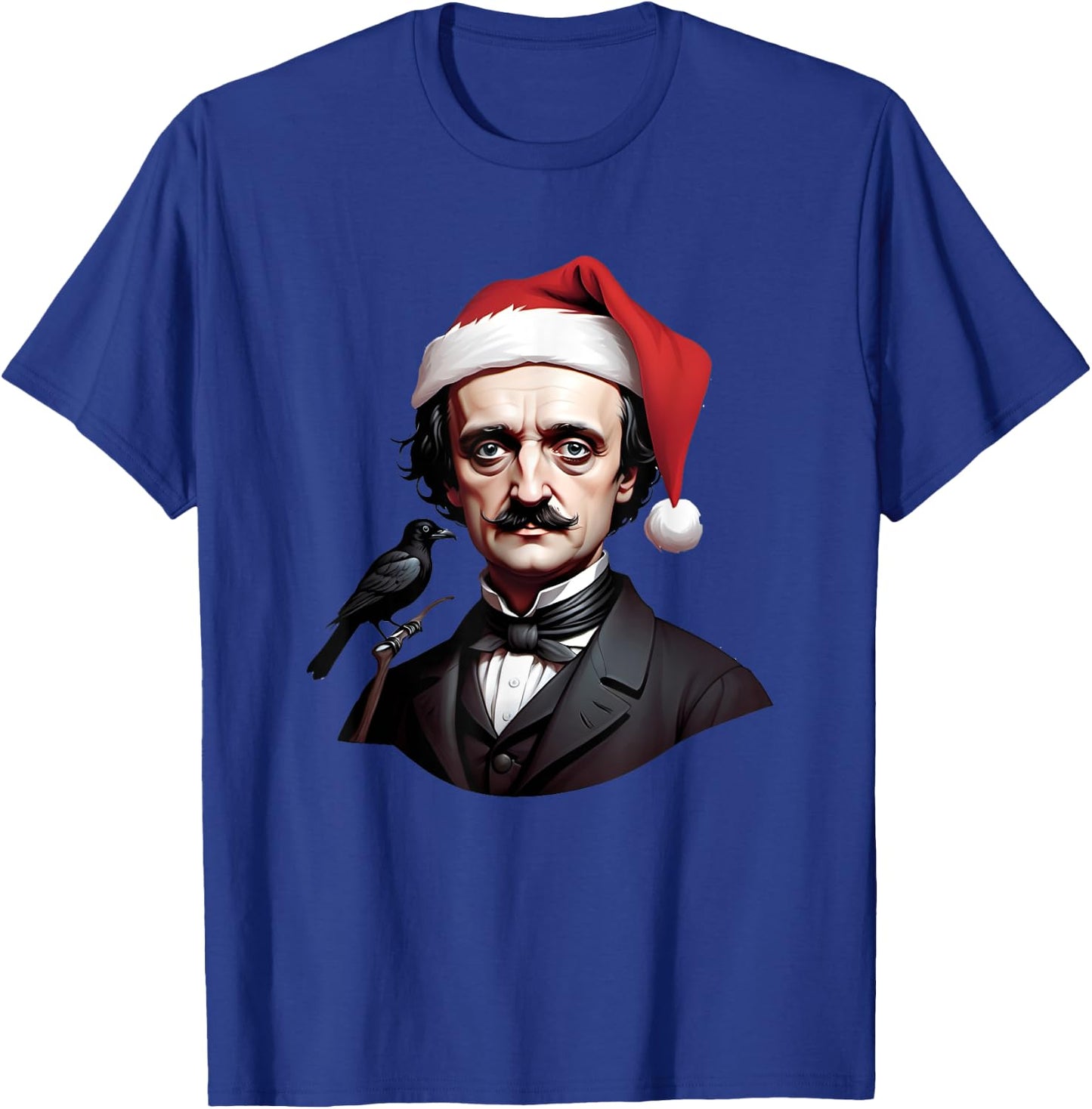 Edgar Allen Poe With a Santa Claus Hat on Christmas T-Shirt - T-Shirt | Royal