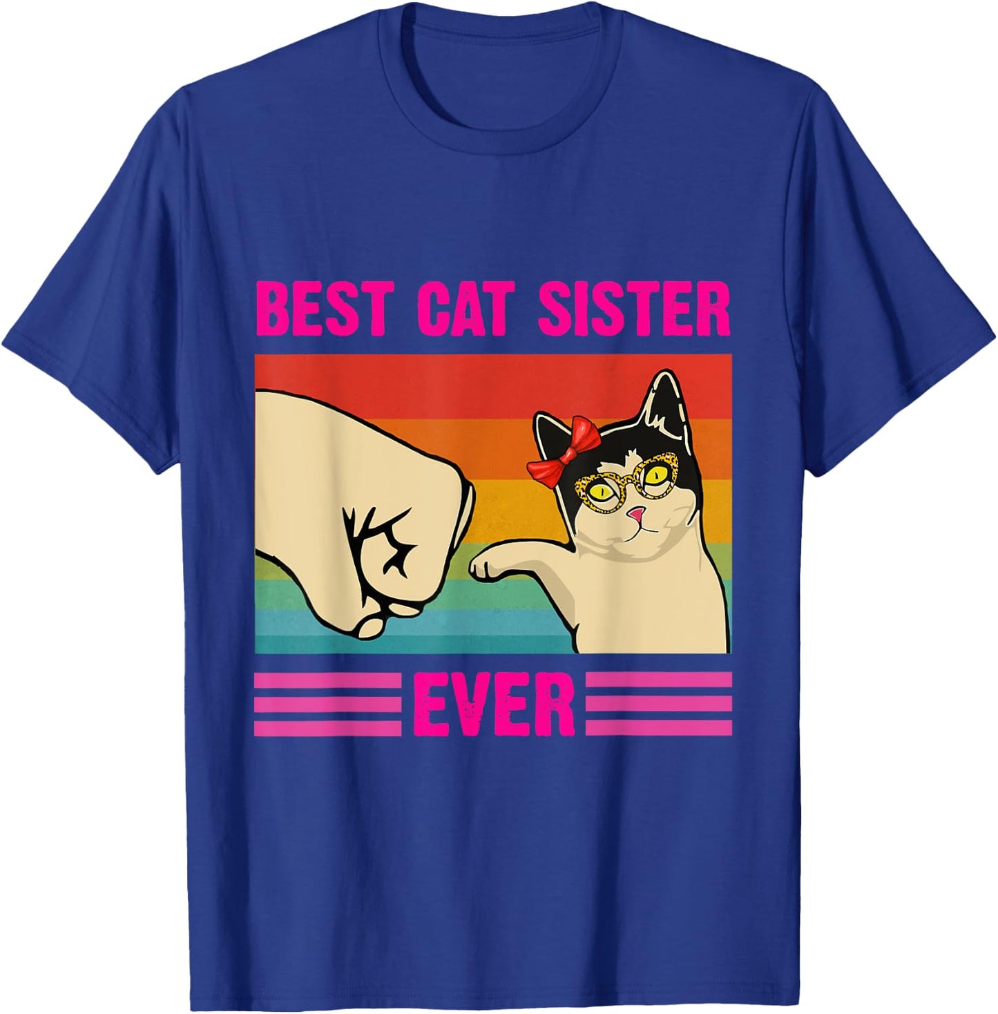 Best Cat Sister Ever Funny Sister Cat Lovers Style Retro T-Shirt - T-Shirt | Royal