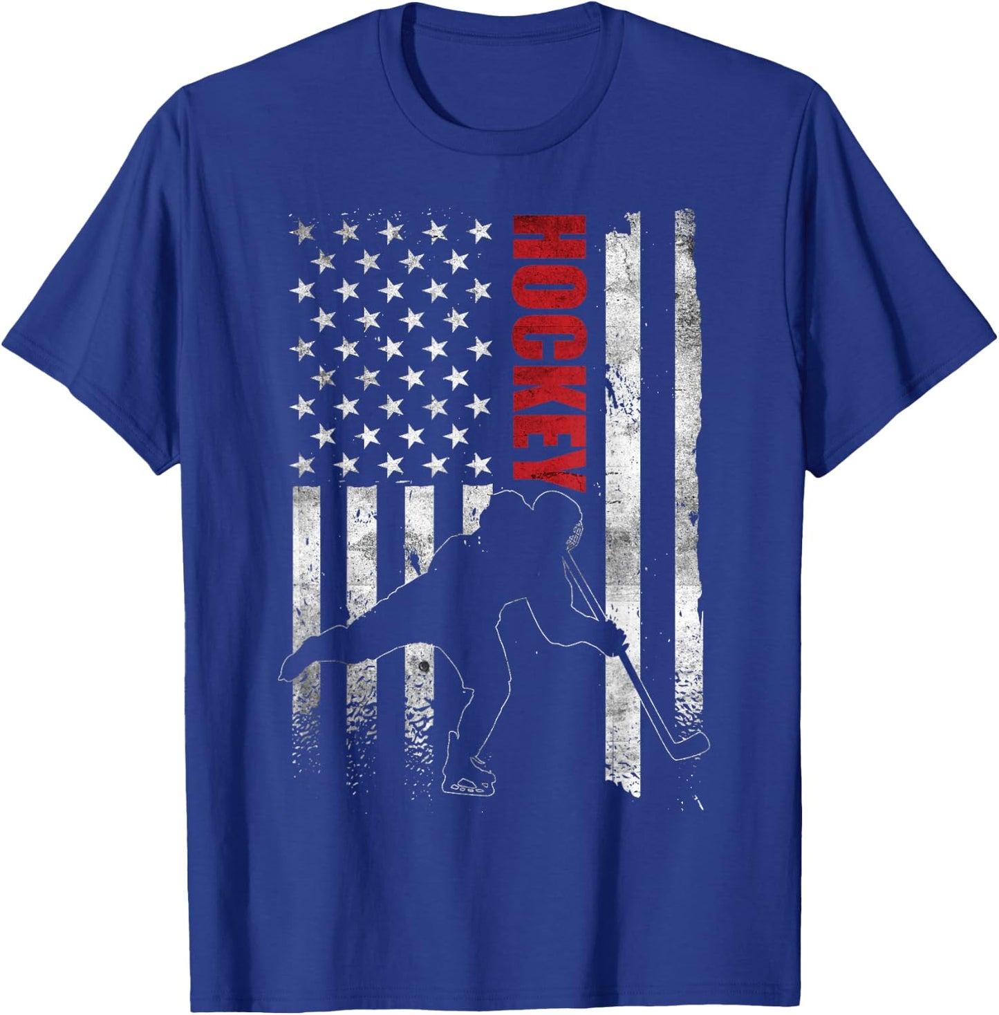 Vintage Ice Hockey American Flag Ice Hockey Player 4th July T-Shirt - T-Shirt | Royal
