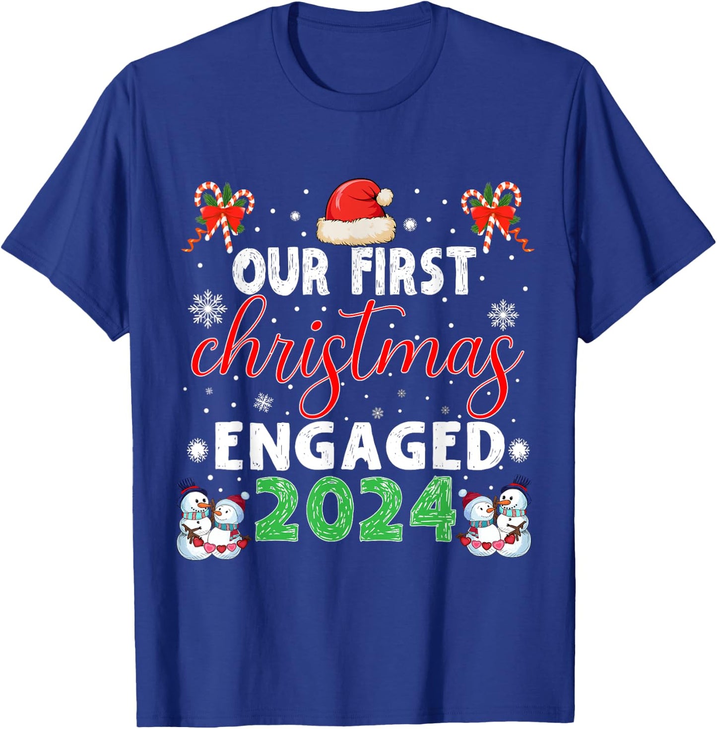 Christmas Couple Our First Christmas Engaged 2024 Funny Couple Xmas Pajamas T-Shirt - T-Shirt | Royal