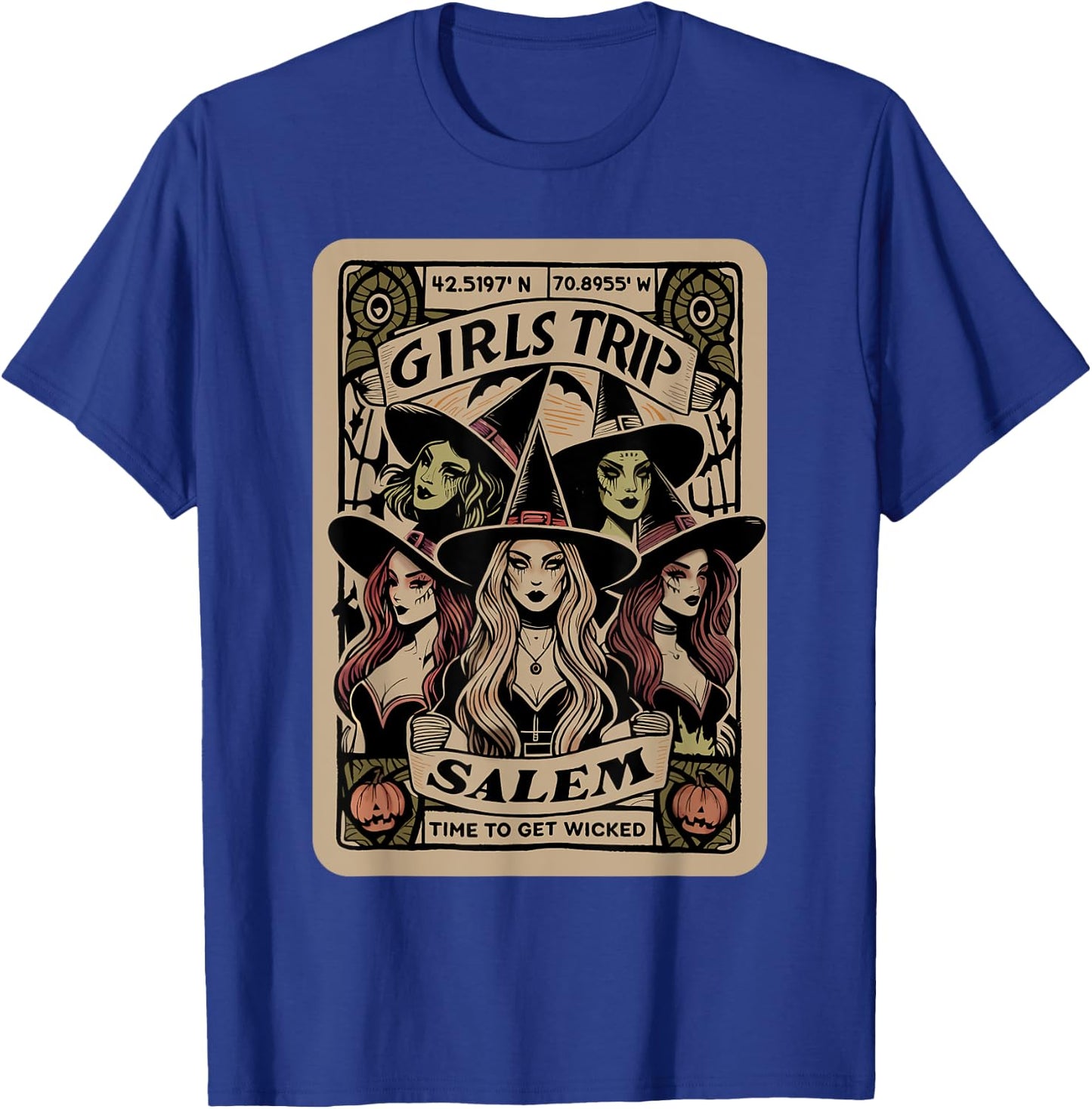 Girls Trip to Salem Time To Get Wicked Tarot Card Halloween T-Shirt - T-Shirt | Royal