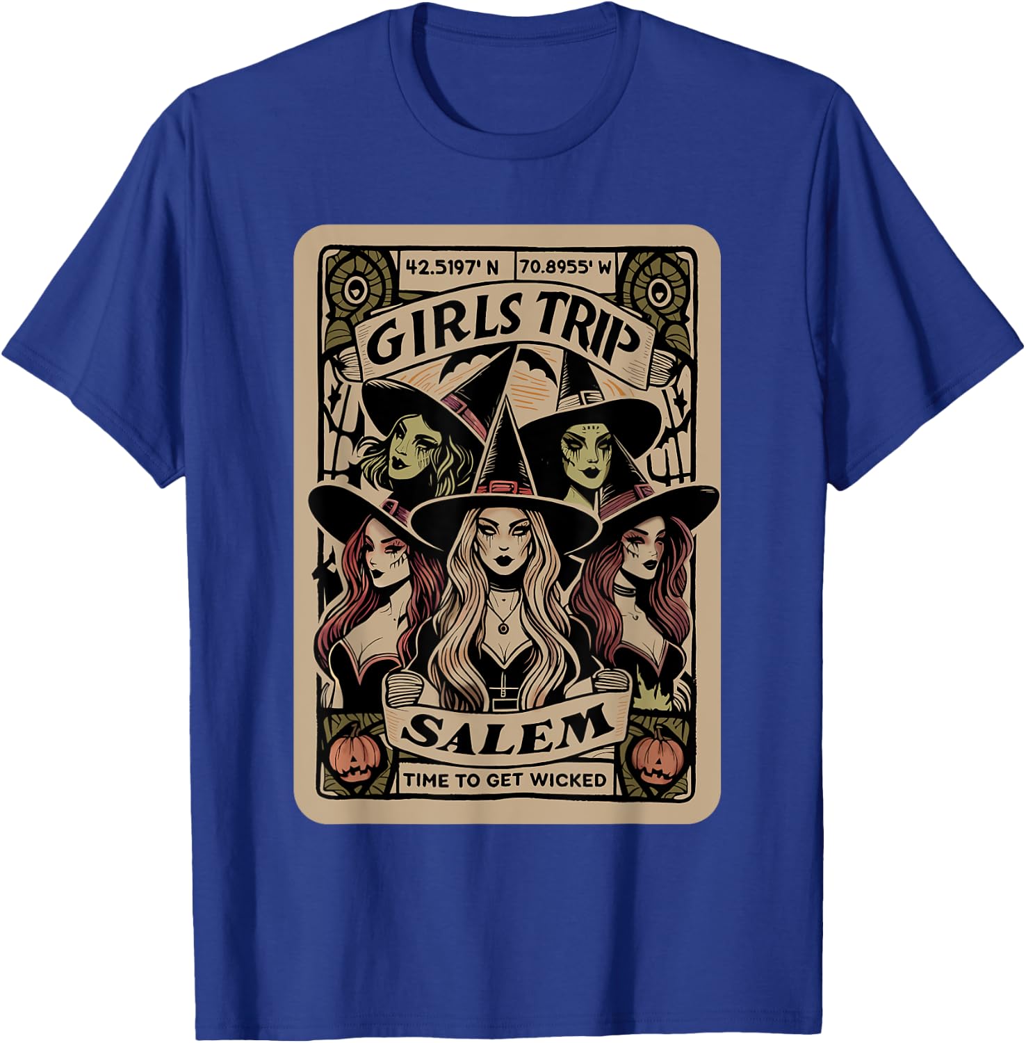 Girls Trip to Salem Time To Get Wicked Tarot Card Halloween T-Shirt - T-Shirt | Royal