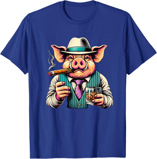 Pig Cigar And Whiskey T-Shirt - T-Shirt | Royal