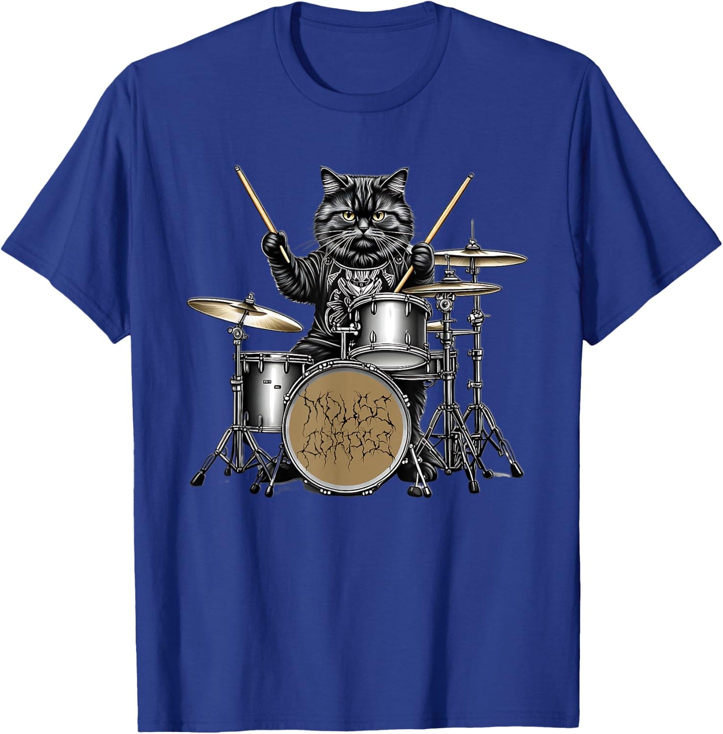 Heavy Metal Cats and Death Metal Metalhead Drummer Guitar T-Shirt - T-Shirt | Royal