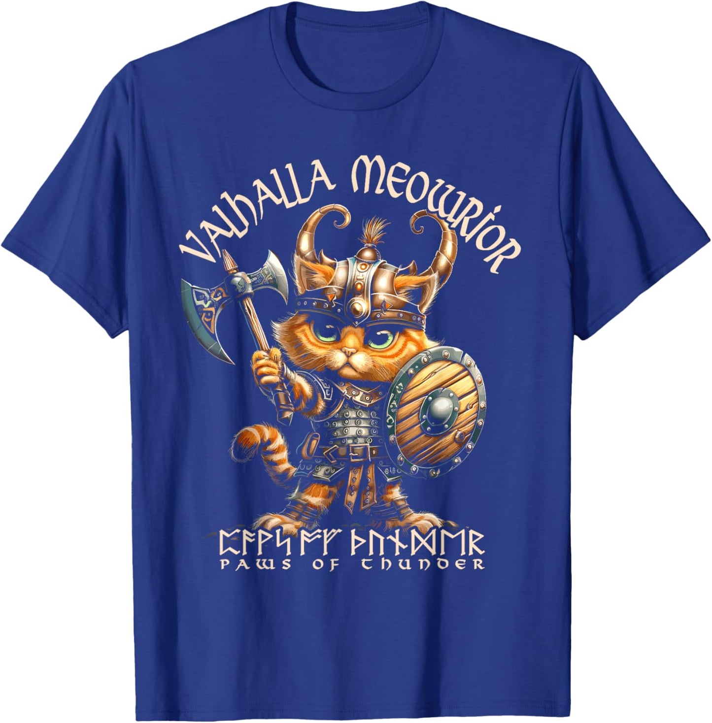 Nordic Norse Valhalla Viking Cat Warrior Men Kids T-Shirt - T-Shirt | Royal