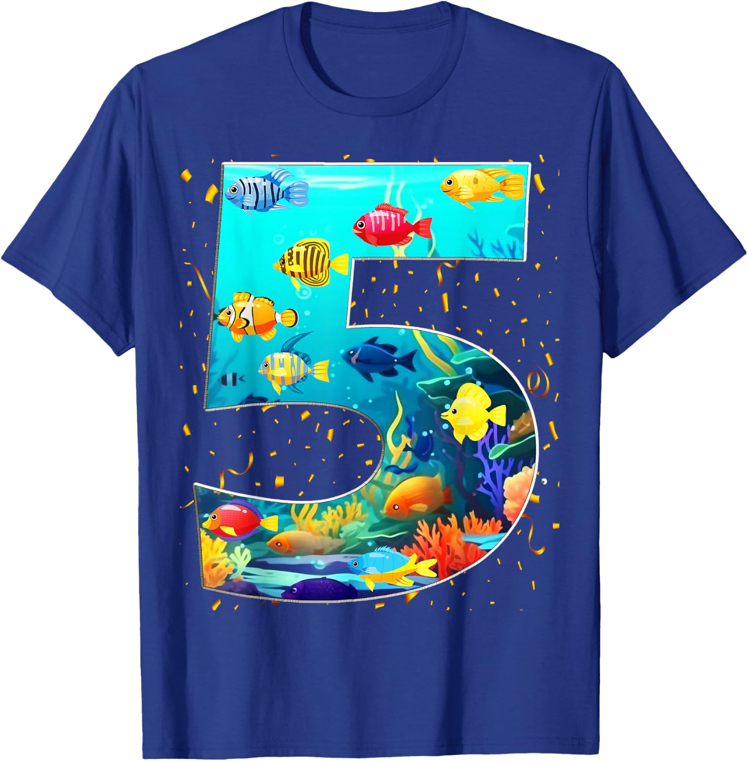 5th Birthday Party 5 Year Old Sea Fish Aquarium Birthday Boy T-Shirt - T-Shirt | Royal