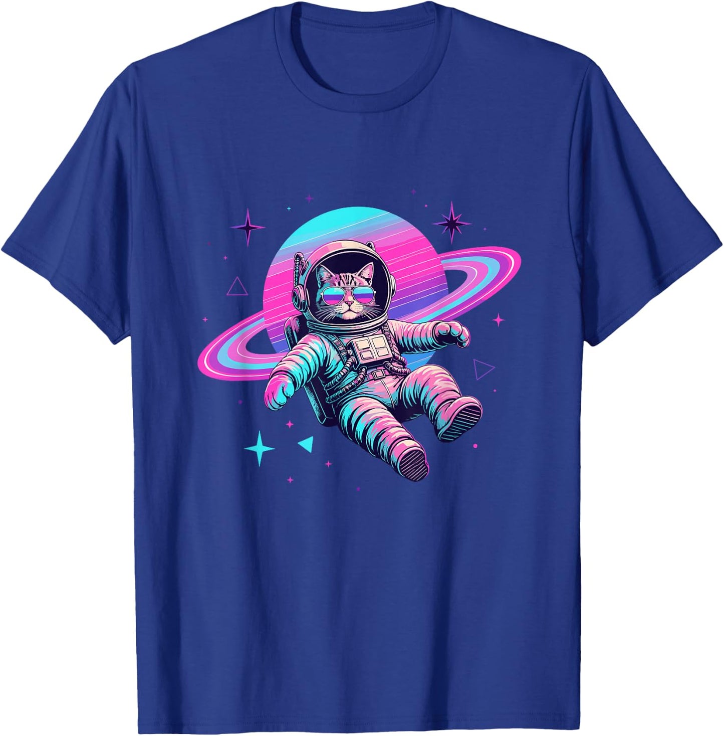 Galaxy Space Cat Astronaut with Planet Rings T-Shirt - T-Shirt | Royal