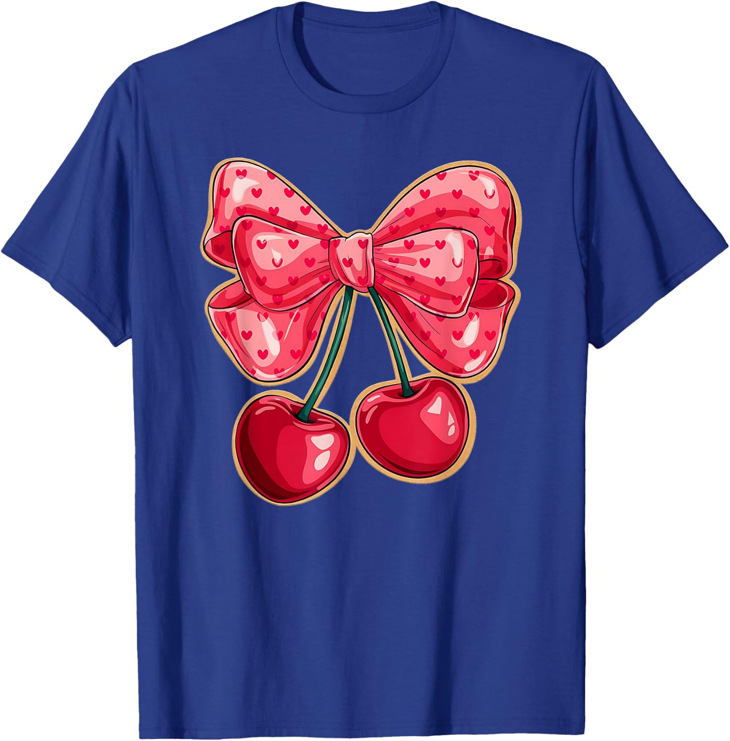 Cute Coquette Bows with Cherries and Hearts Aesthetic Bow T-Shirt - T-Shirt | Royal