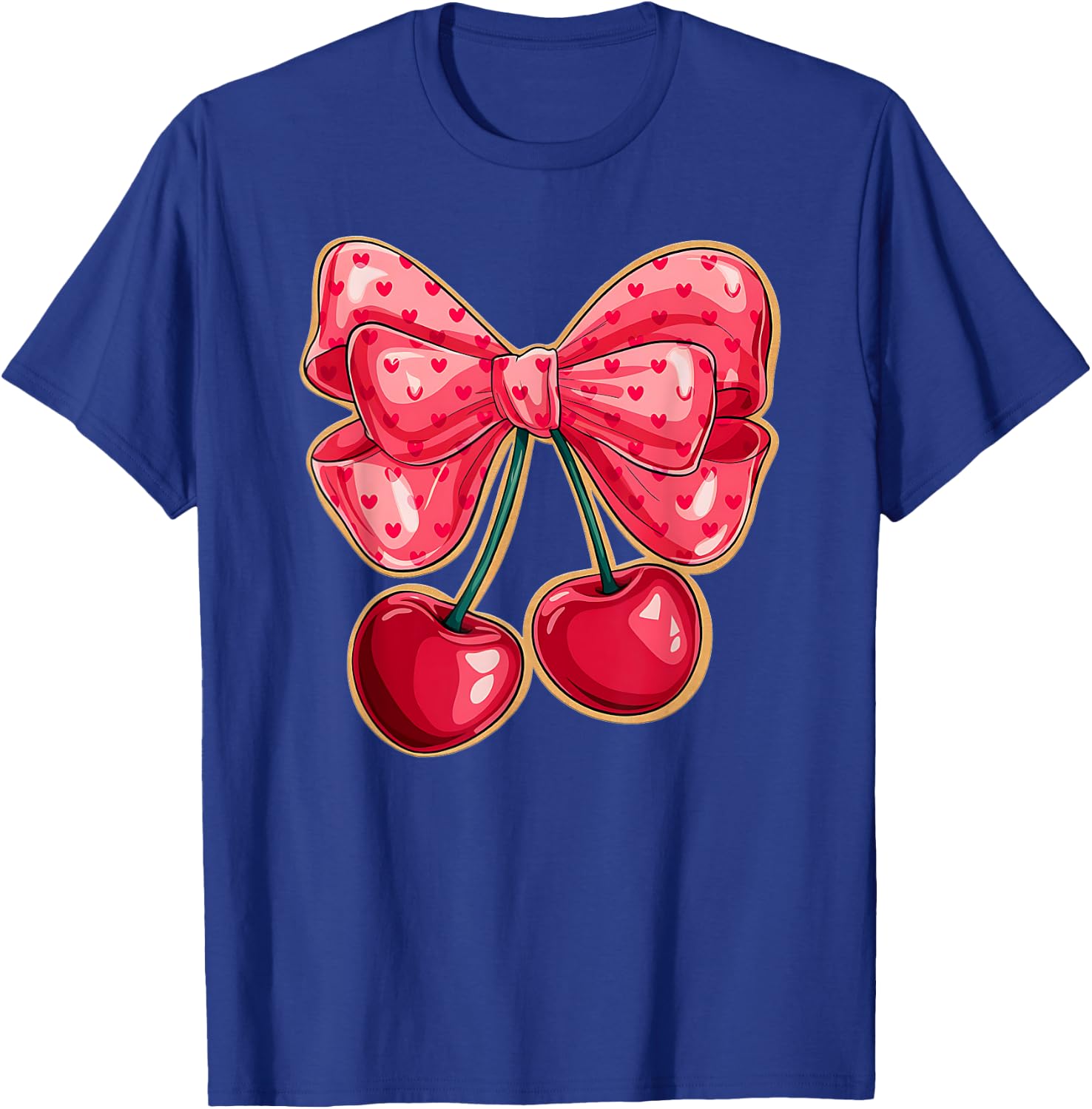 Cute Coquette Bows with Cherries and Hearts Aesthetic Bow T-Shirt - T-Shirt | Royal