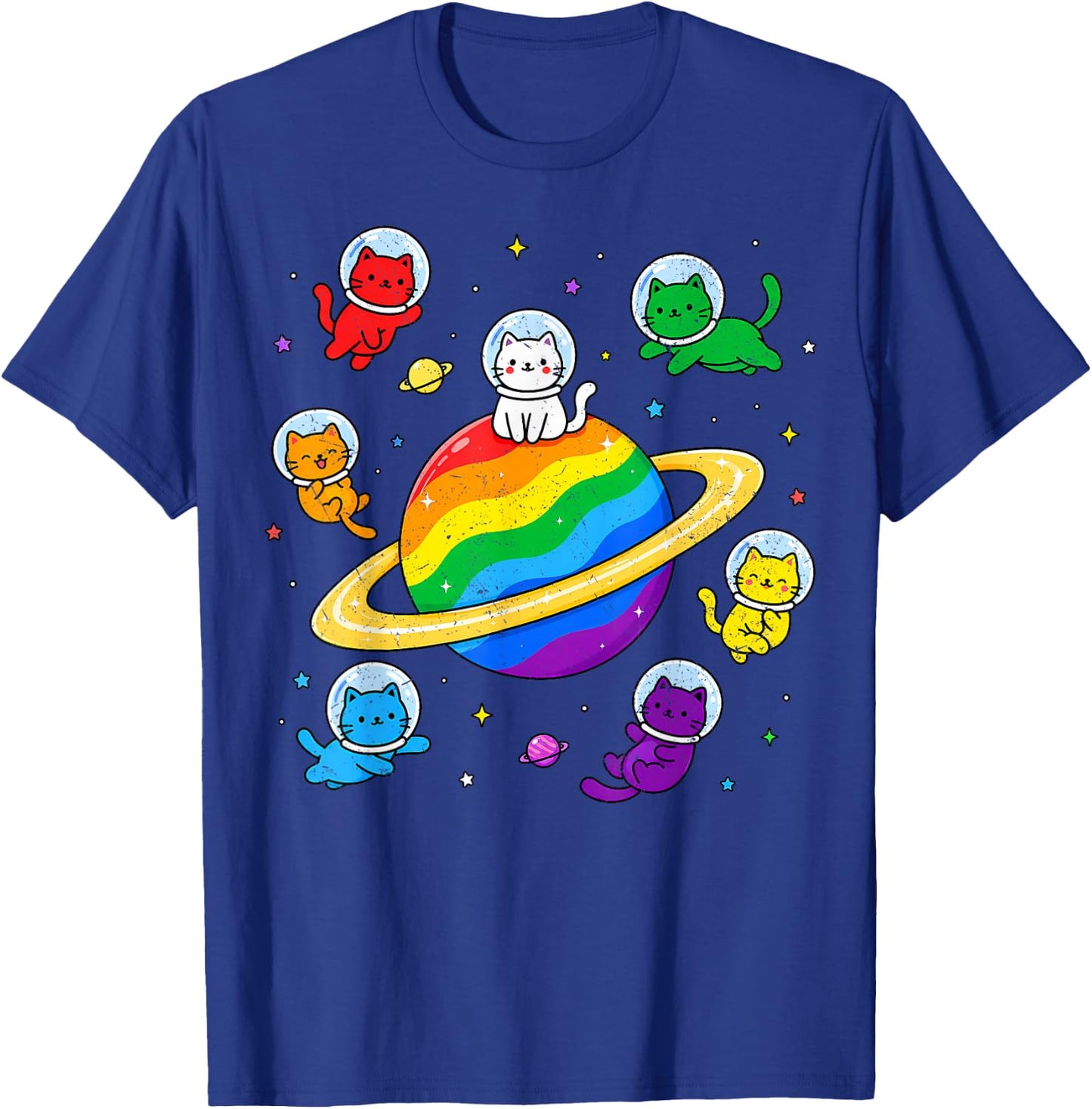 Cute Kawaii Cats Rainbow Space Cat LGBTQ Flag Gay Pride Ally T-Shirt - T-Shirt | Royal