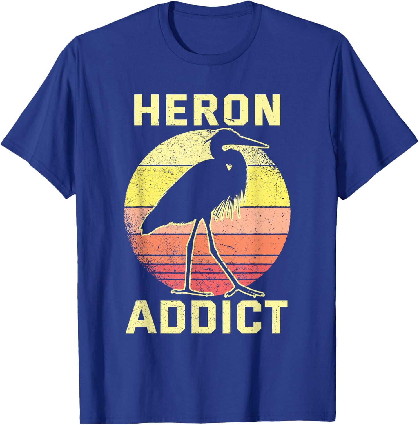 Retro Birding Heron Addict Blue Heron T-Shirt - T-Shirt | Royal
