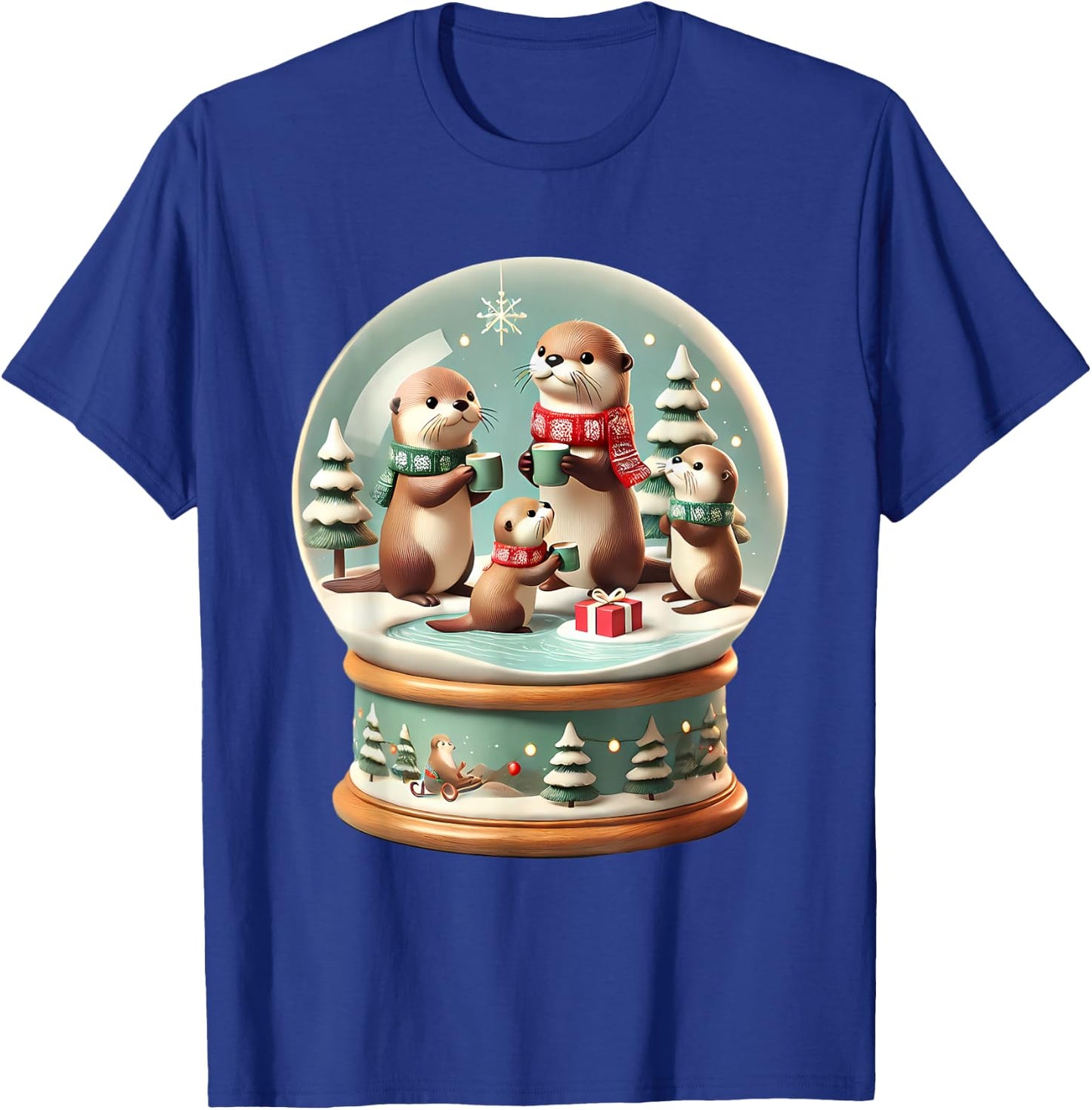 Christmas Otter Snow Globe Scene Family Holiday Xmas T-Shirt - T-Shirt | Royal