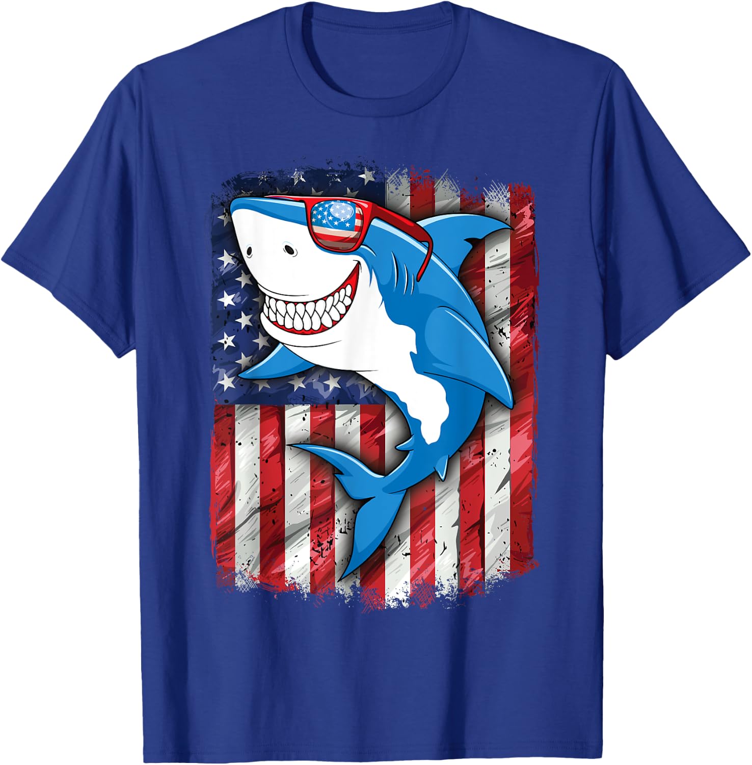 Shark 4th of July Shirt Boys Men Jawsome American Flag T-Shirt - T-Shirt | Royal