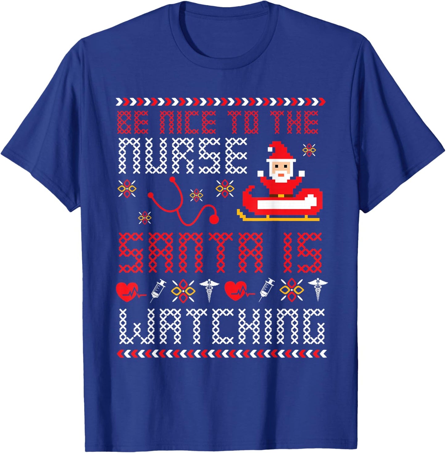 Christmas Santa Nurse Ugly Christmas Sweater T-Shirt - T-Shirt | Royal