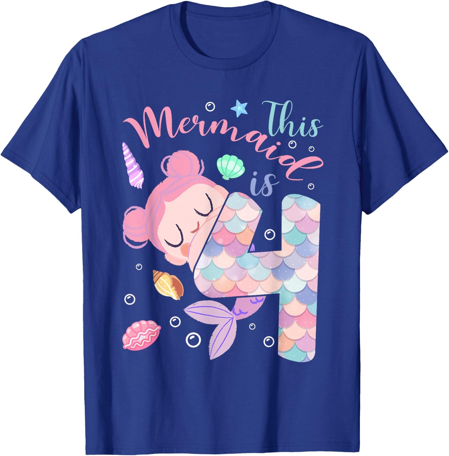 This Mermaid Is 4 Year Old Birthday Kids Girls 4th Birthday T-Shirt - T-Shirt | Royal