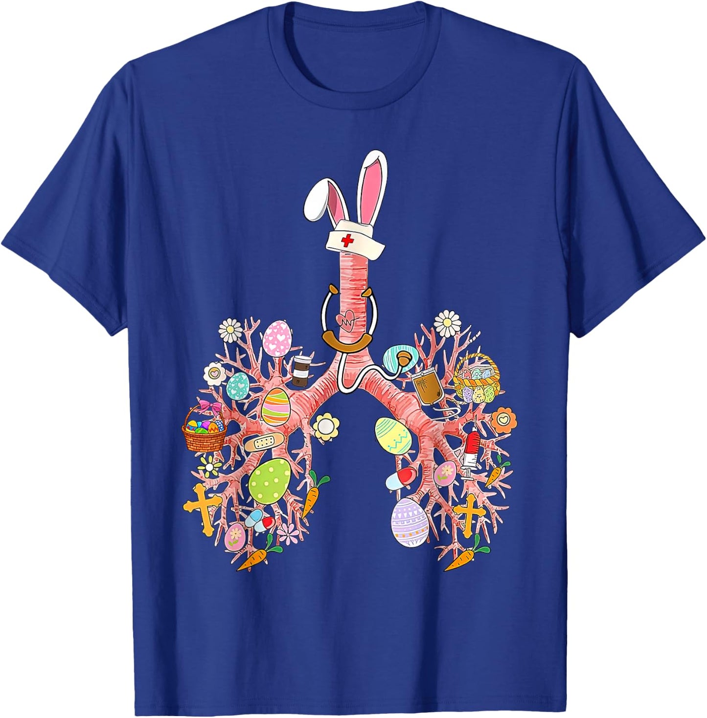 Bunny Lungs Respiratory Nurse Easter Day RT Therapist Eggs T-Shirt - T-Shirt | Royal