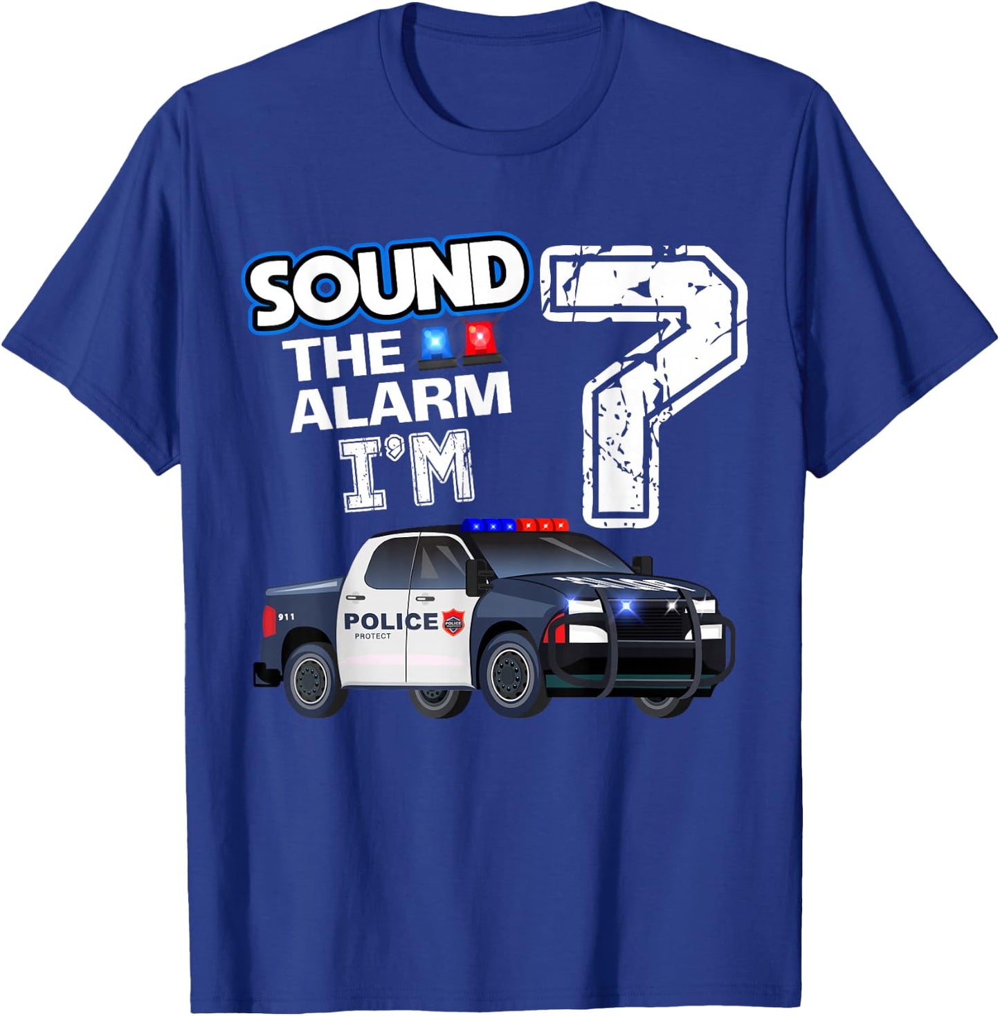 7th B-Day Police Car Policeman Officer Birthday 7 Year Old T-Shirt - T-Shirt | Royal