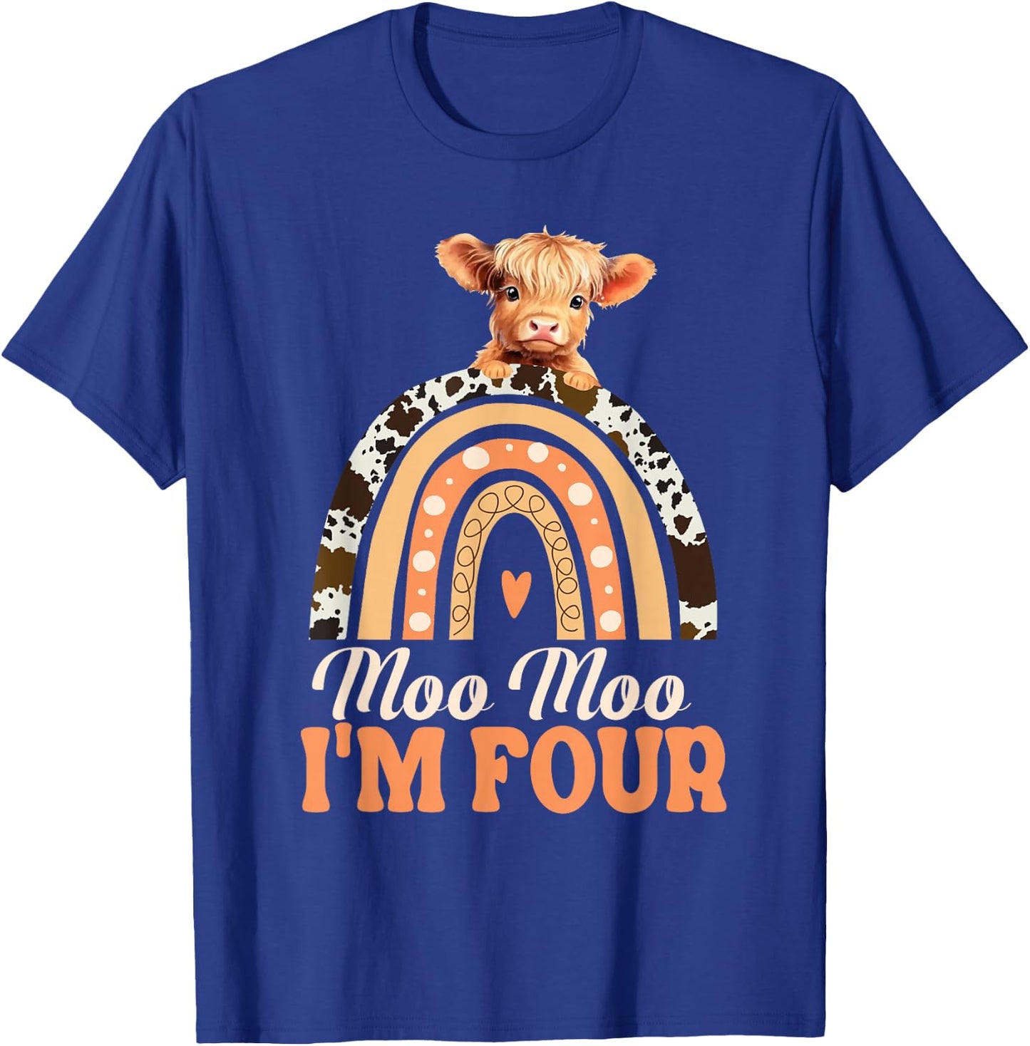 Moo Moo Im Four Birthday Decorations Highland Cow 4th Bday T-Shirt - T-Shirt | Royal
